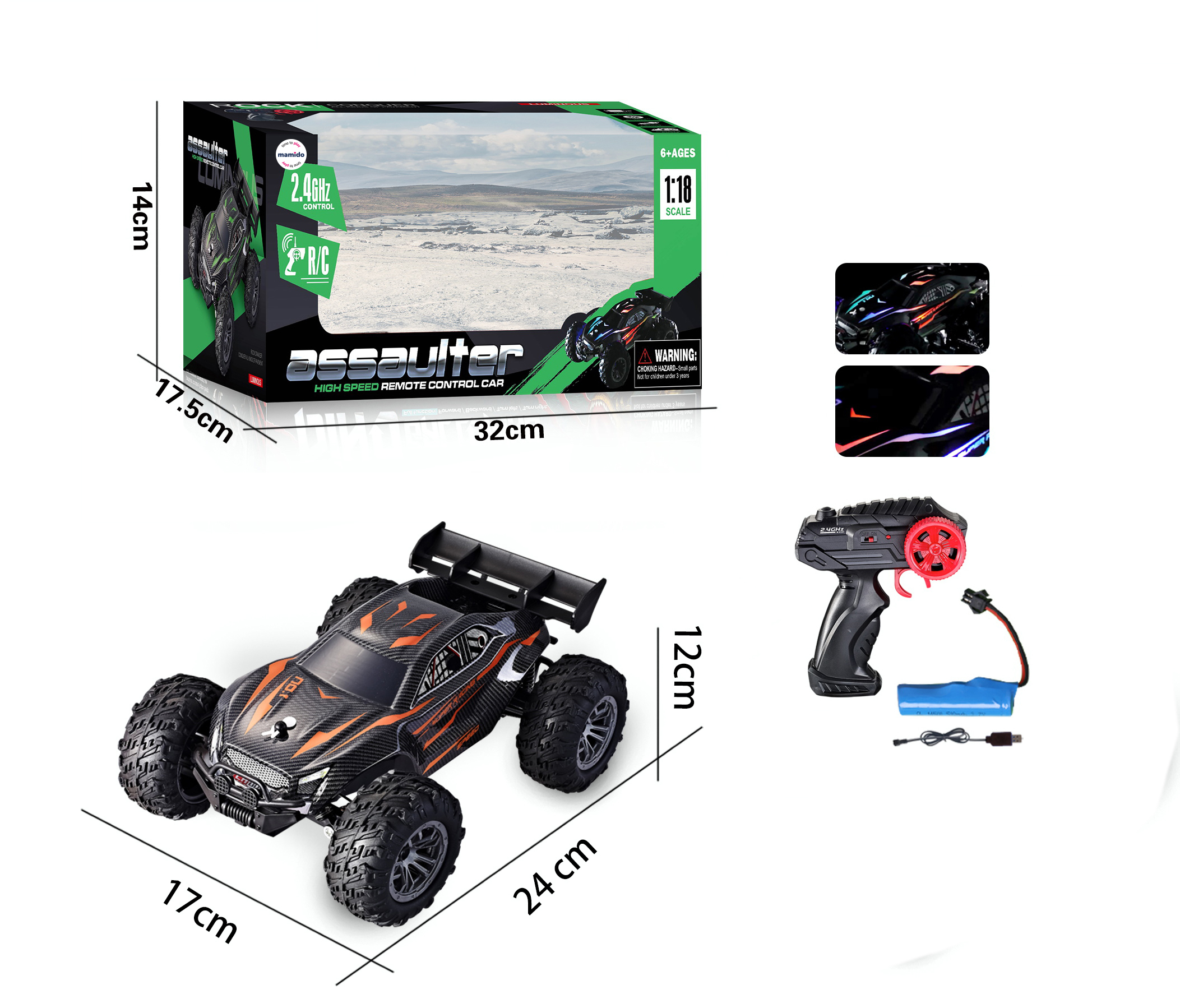 Mamido Auto na dálkové ovládání RC Terénní 1:18 s LED světly 2,4 GHz oranžové