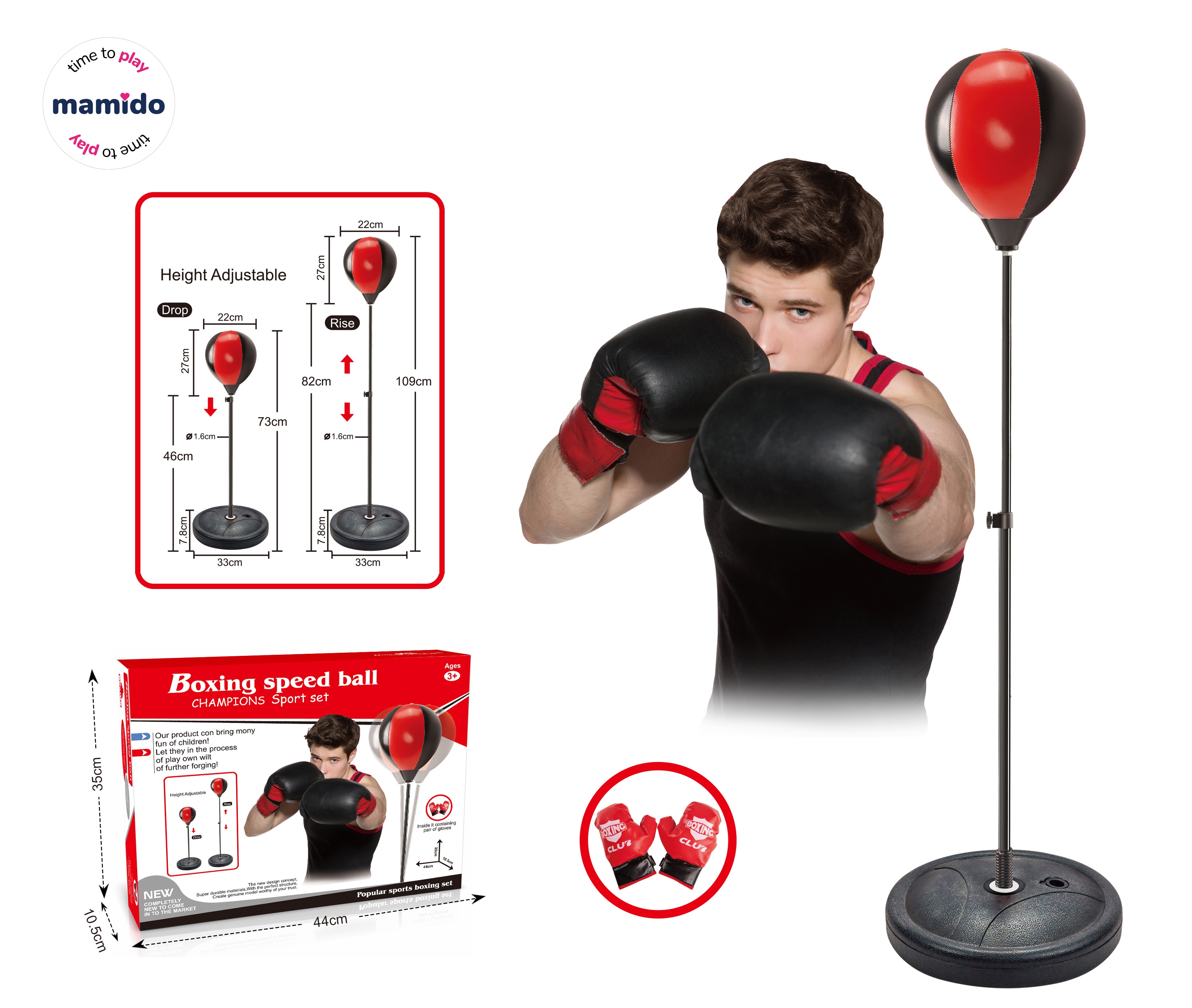 Mamido Dětský boxovací set - boxovací hruška a rukavice 73 - 109 cm MT1108