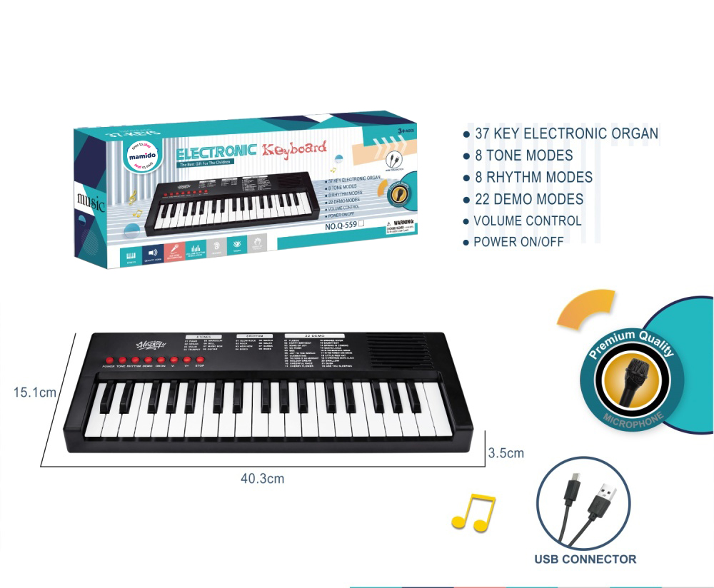 Levně Mamido Dětský keyboard s mikrofonem 37 kláves černý