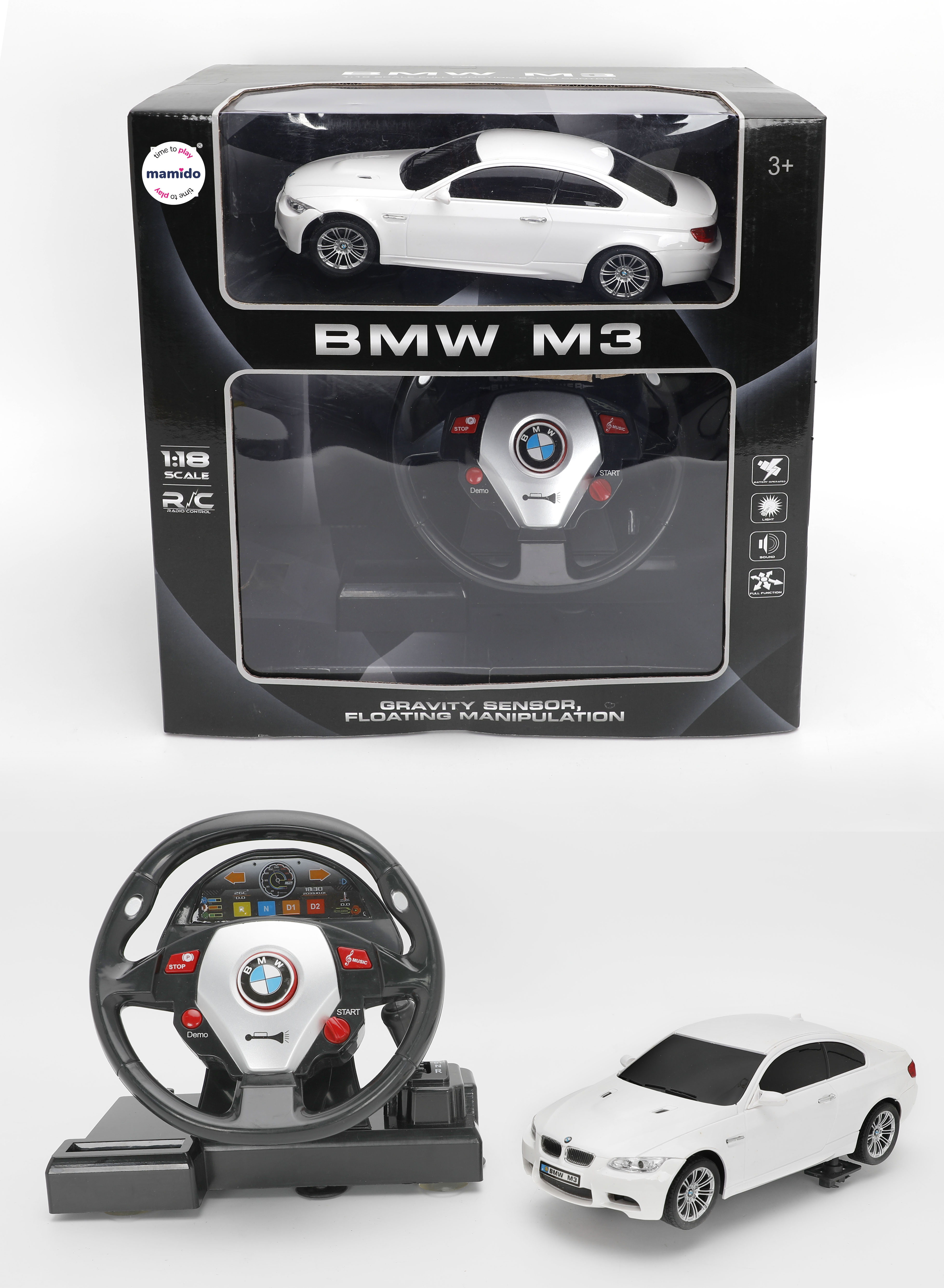Mamido Autíčko na dálkové BMW M3 1:18 s volantovým ovládáním bílé MT1327