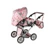 Kočárek pro panenky růžový s květinami03