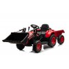 Dětský elektrický traktor s radlicí a přívěsem červený