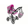 Kočárek pro Panenky 2v1 s taškou a nosítkem růžový