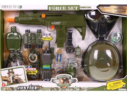 Policejní set pistole + maska + neprůstřelná + vesta zelený 1