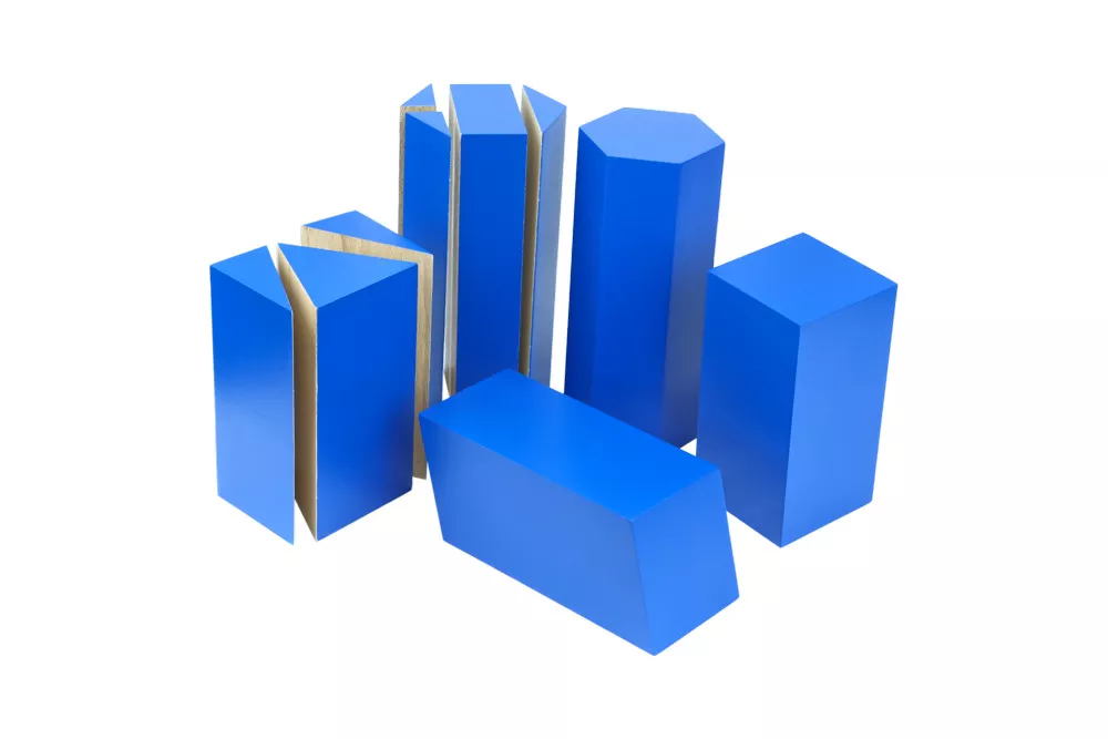 Moyo Montessori  Moyo Montessori Modré geometrické hranoly