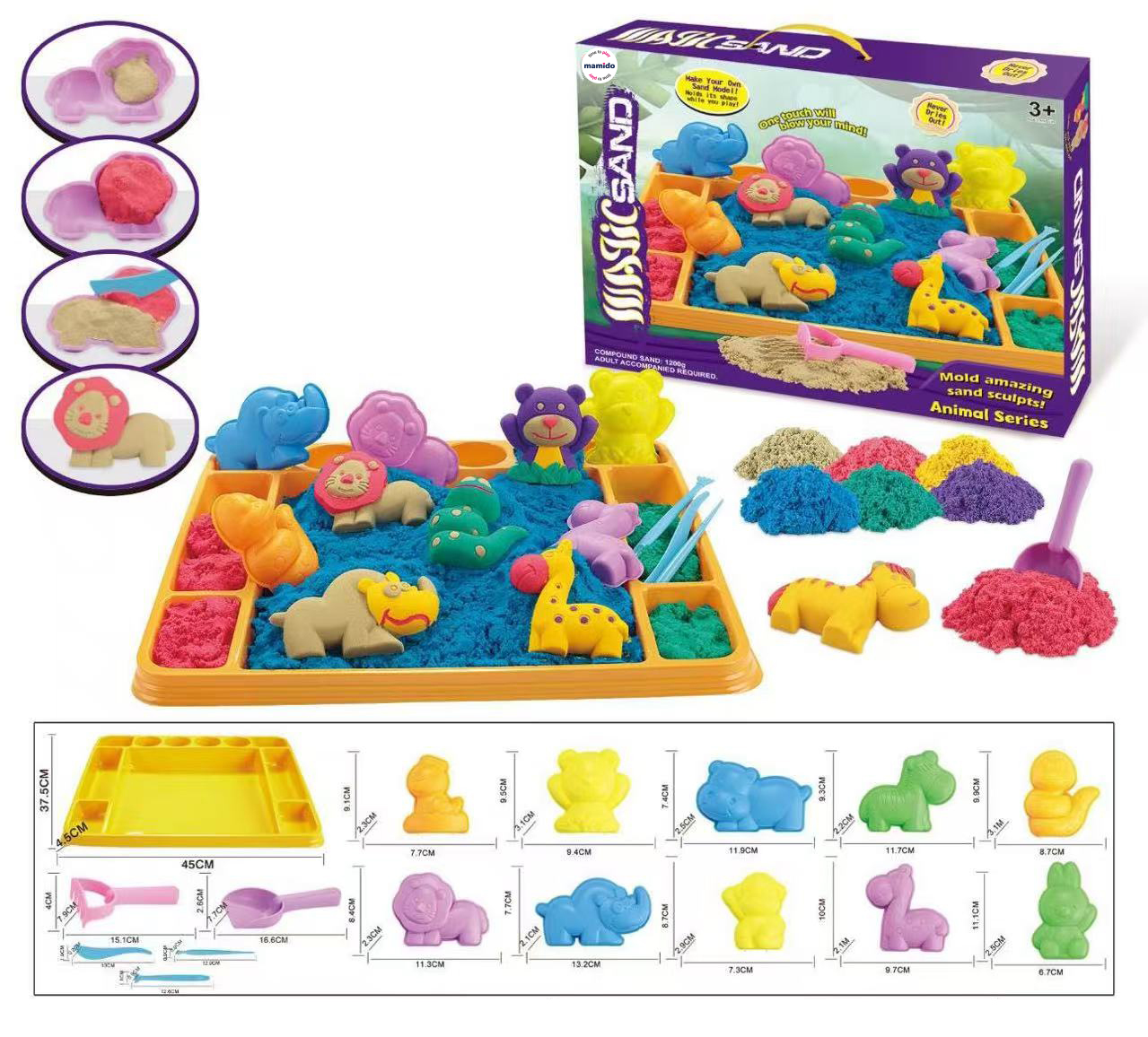 Mamido  Mamido Sada kinetického piesku 1200 g s formičkami a podložkou