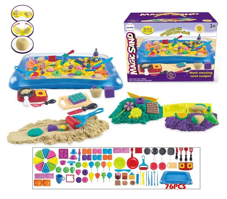 Mamido  Mamido XXL Súprava kinetického piesku 3000 g s kuchynskými formičkami 76 ks a podložkou