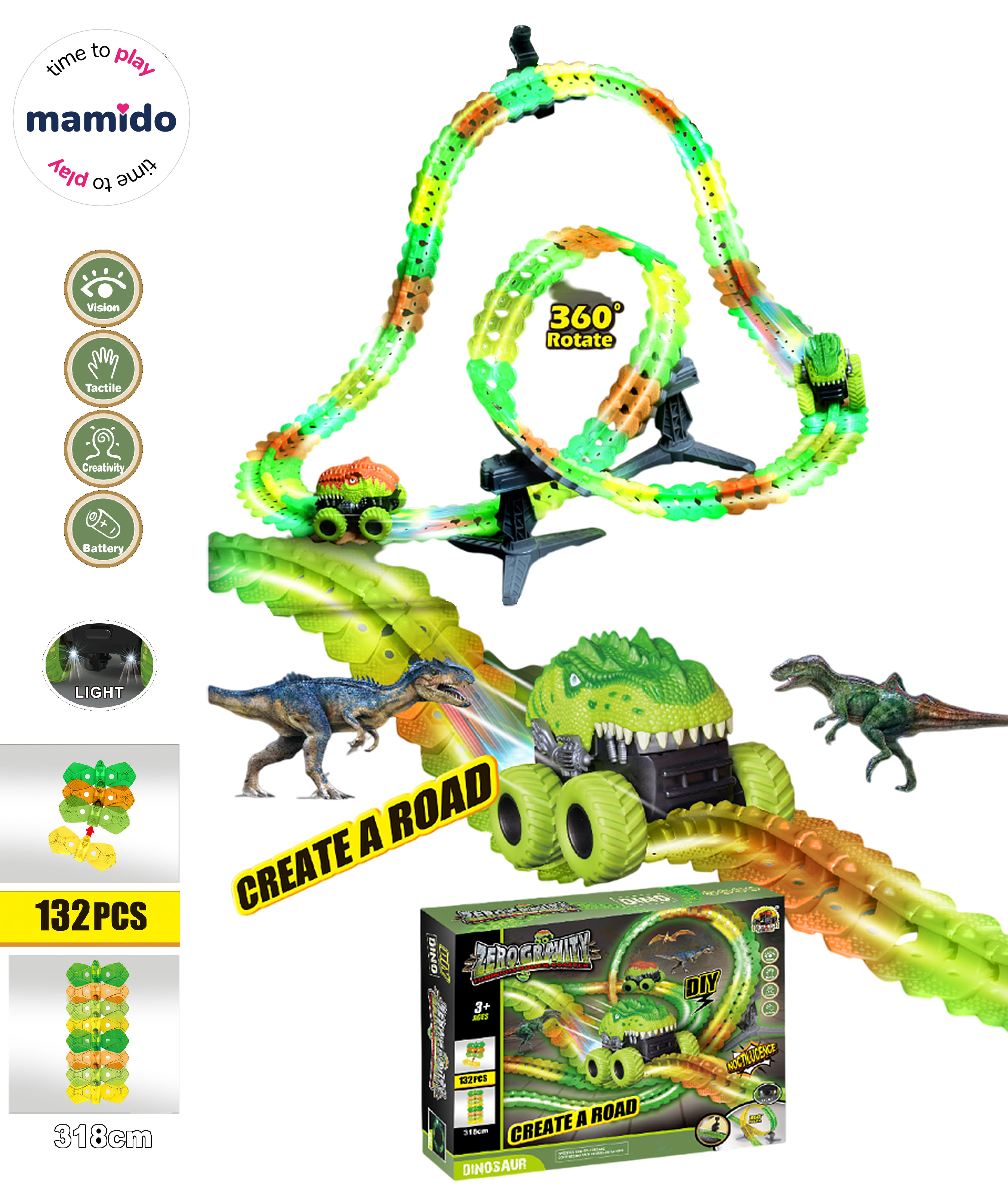Mamido  Mamido Dinosauria autodráha Zero Gravity 132 dielov, 318 cm, 360° rotácia