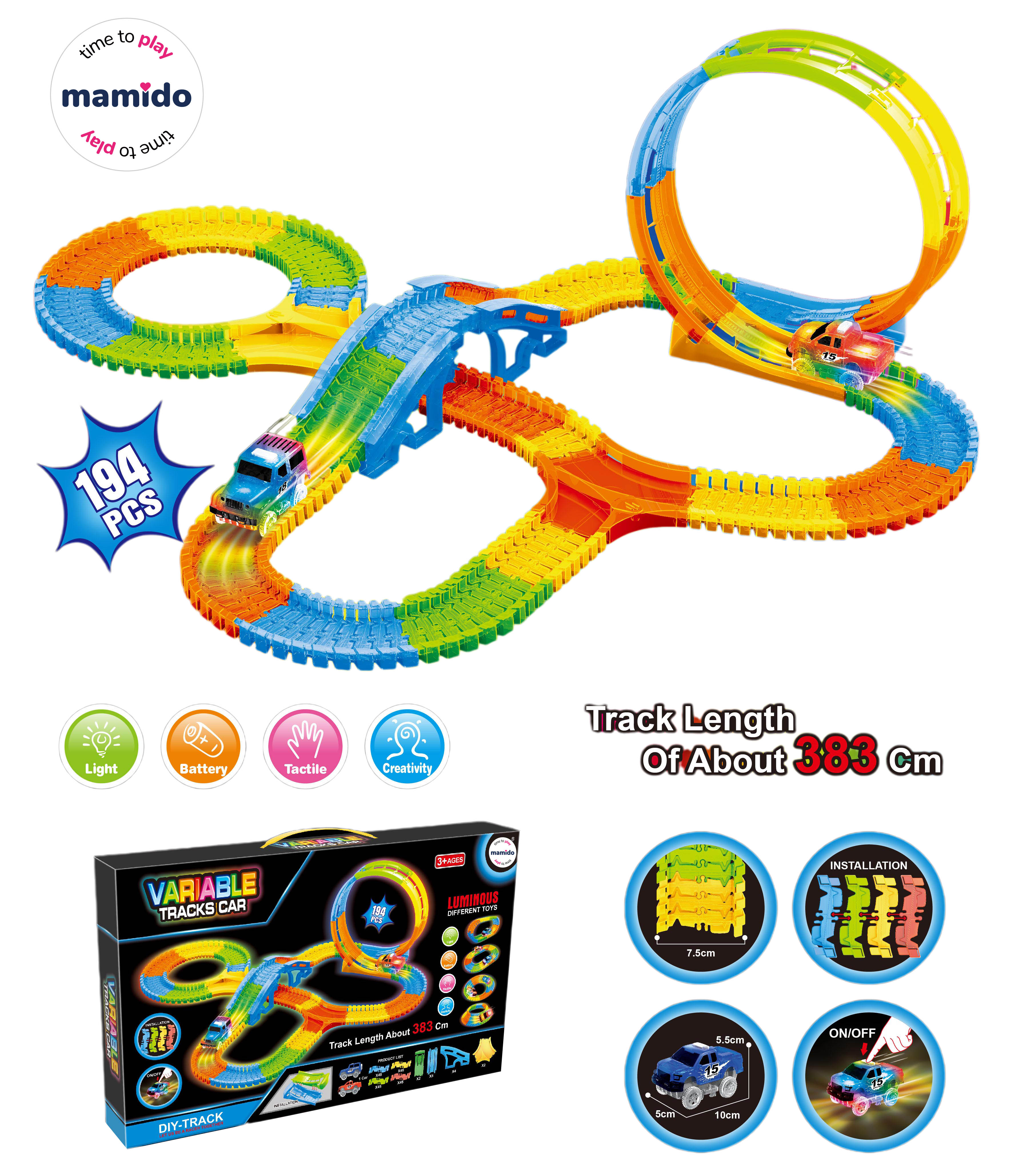 Mamido  Mamido Svietiaca autodráha Variable 194 dielov, 383 cm, LED autíčko