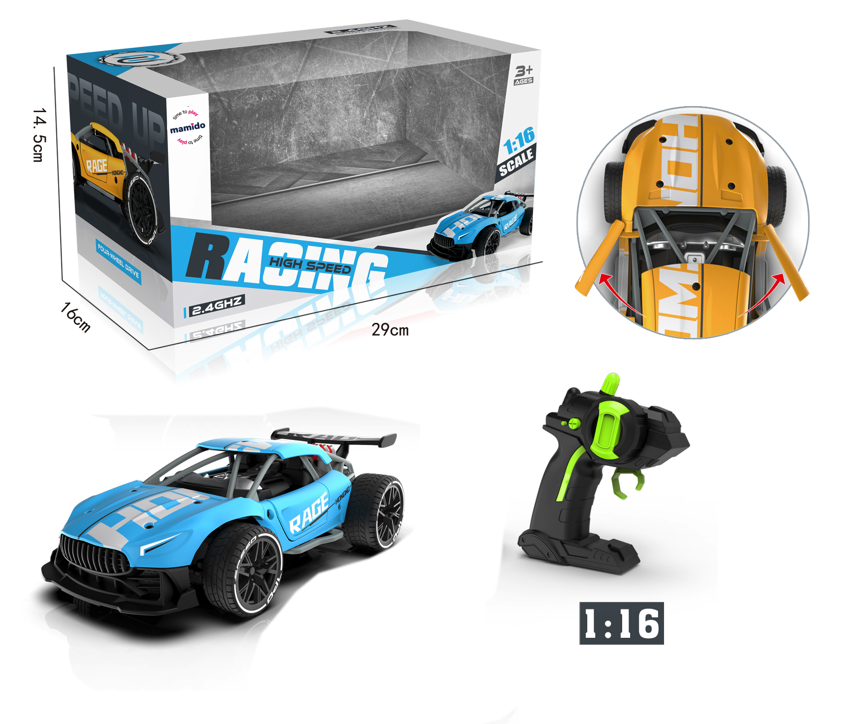 Mamido  Mamido Autíčko na diaľkové ovládanie Rage 1:16 modrá