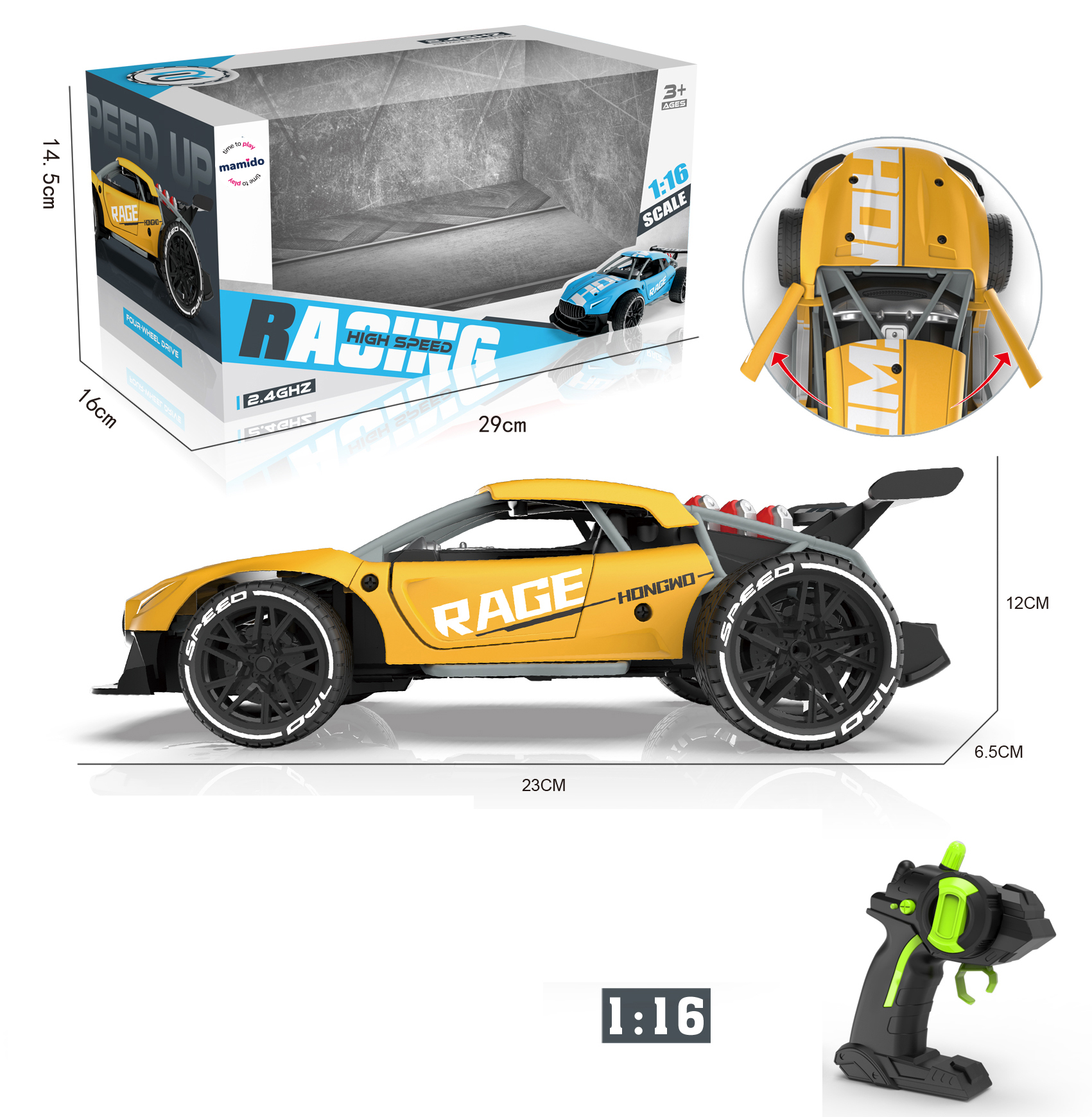 Mamido  Mamido Autíčko na diaľkové ovládanie Rage 1:16 žlté