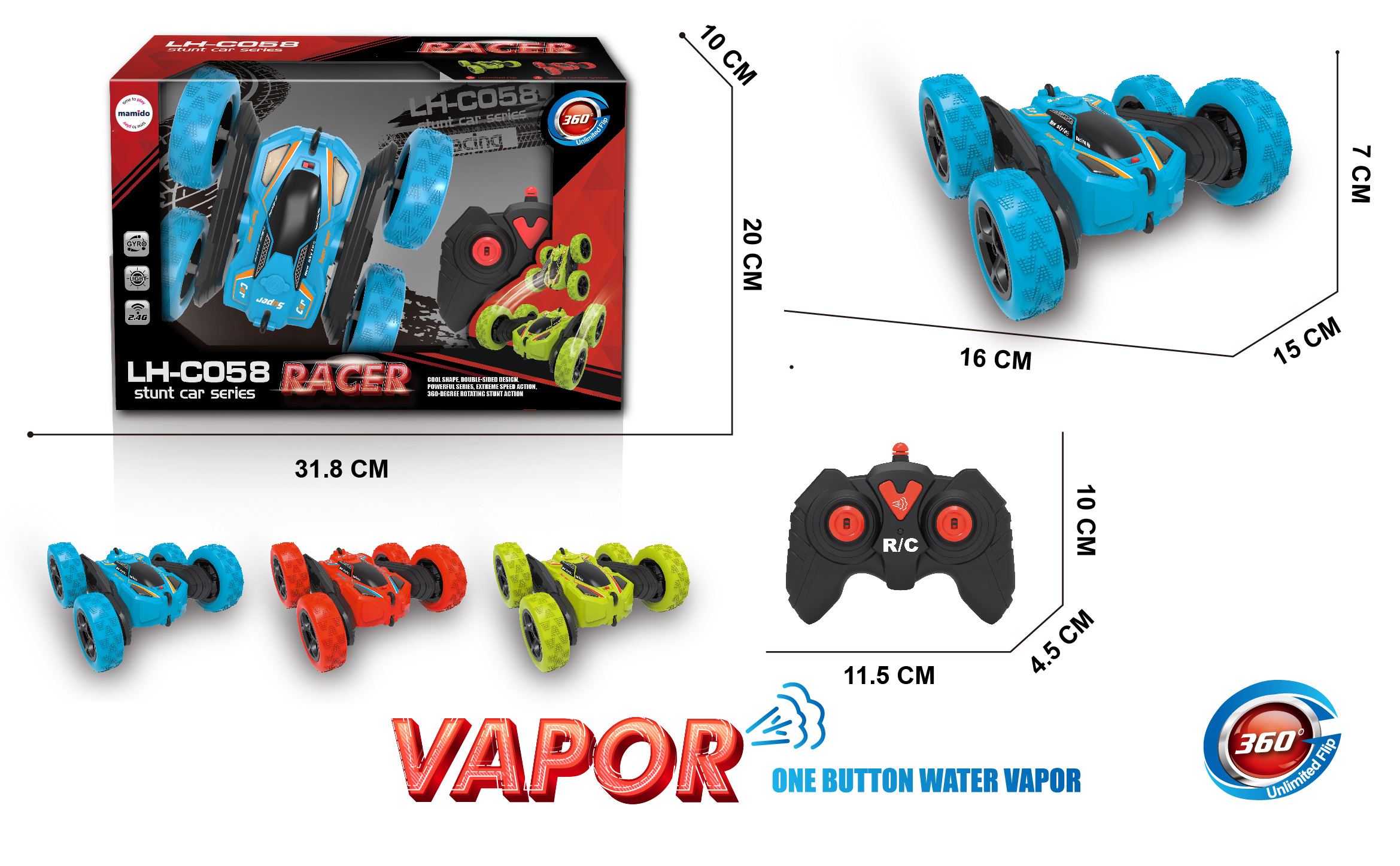 Mamido  Mamido Auto na Diaľkové Ovládanie s Vodnou Parou RC Kaskadérske 360° Otočky červené