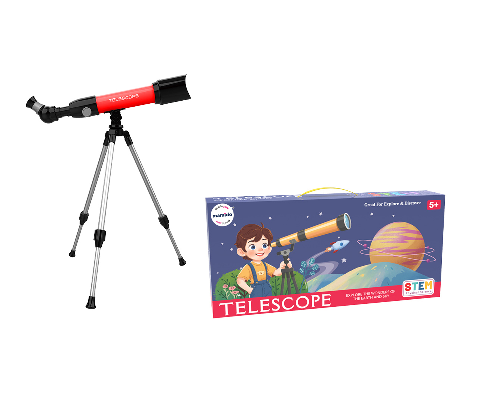 Mamido  Mamido Detský ďalekohľad so statívom zoom 80x červený