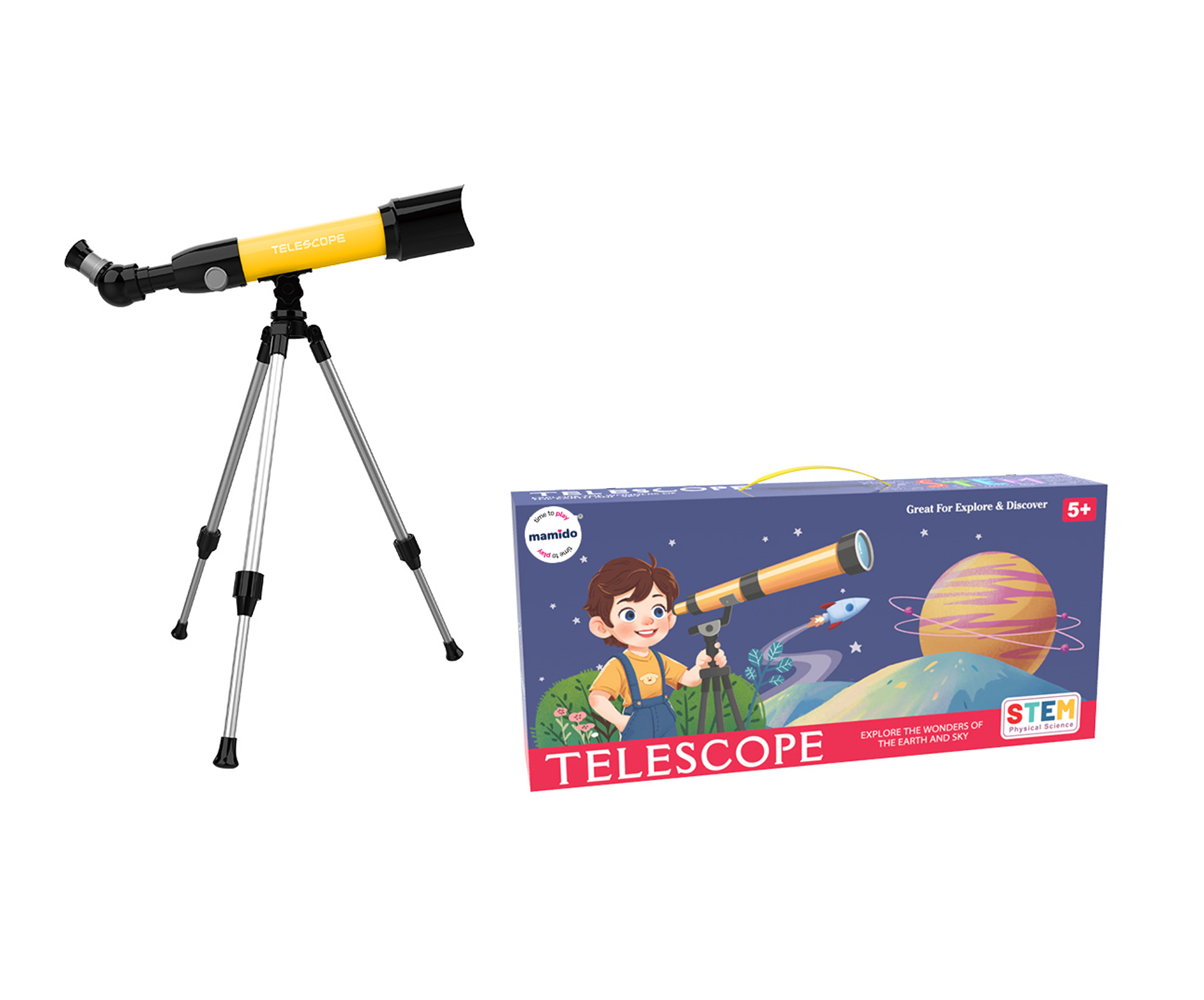Mamido  Mamido Detský ďalekohľad so statívom zoom 80x žltý
