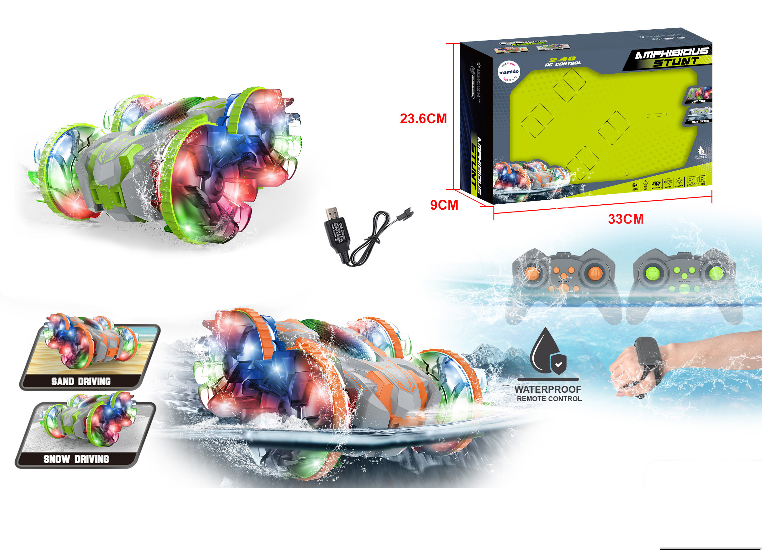 Mamido  Mamido Auto na diaľkové ovládanie RC Stunt s LED svetlami 6-smerné riadenie