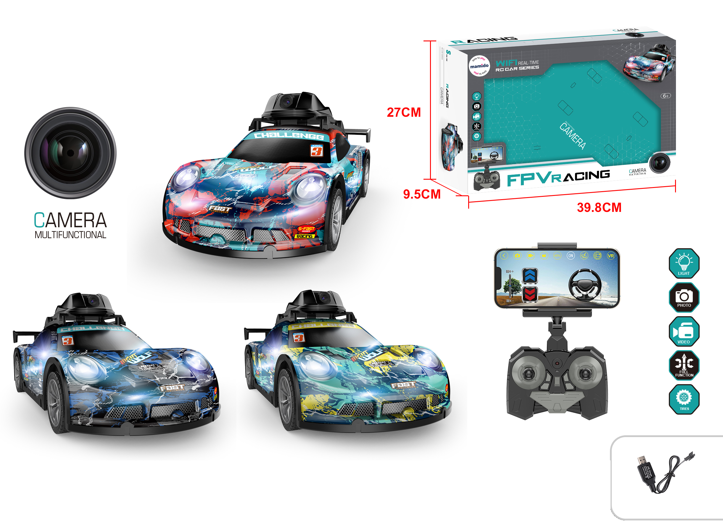 Mamido  Mamido RC Závodné auto na diaľkové ovládanie s WiFi kamerou modré