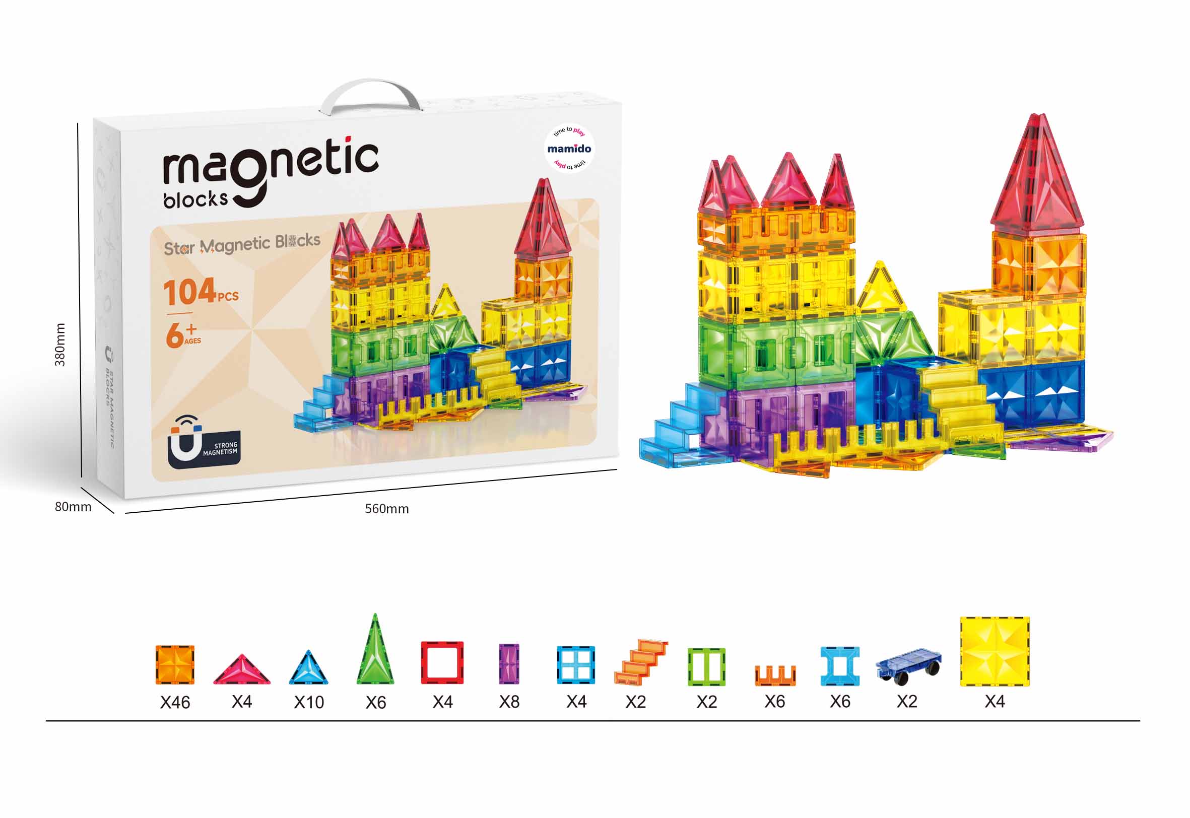 Mamido Mamido Magnetická stavebnica 104 dielov Diamantový dúhový palác MT1500