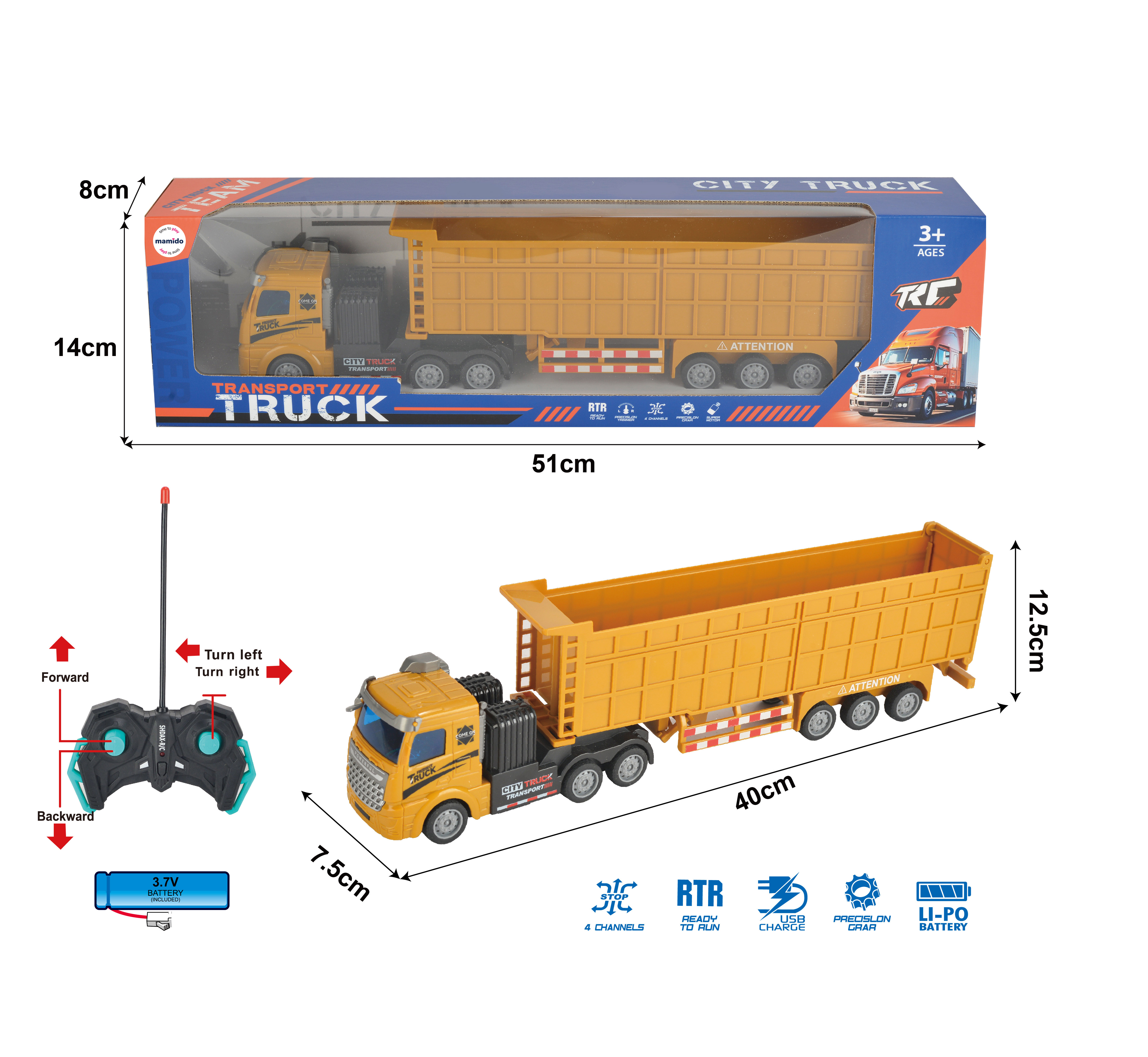 Mamido  Mamido Nákladné auto na diaľkové ovládanie 40 cm žlté