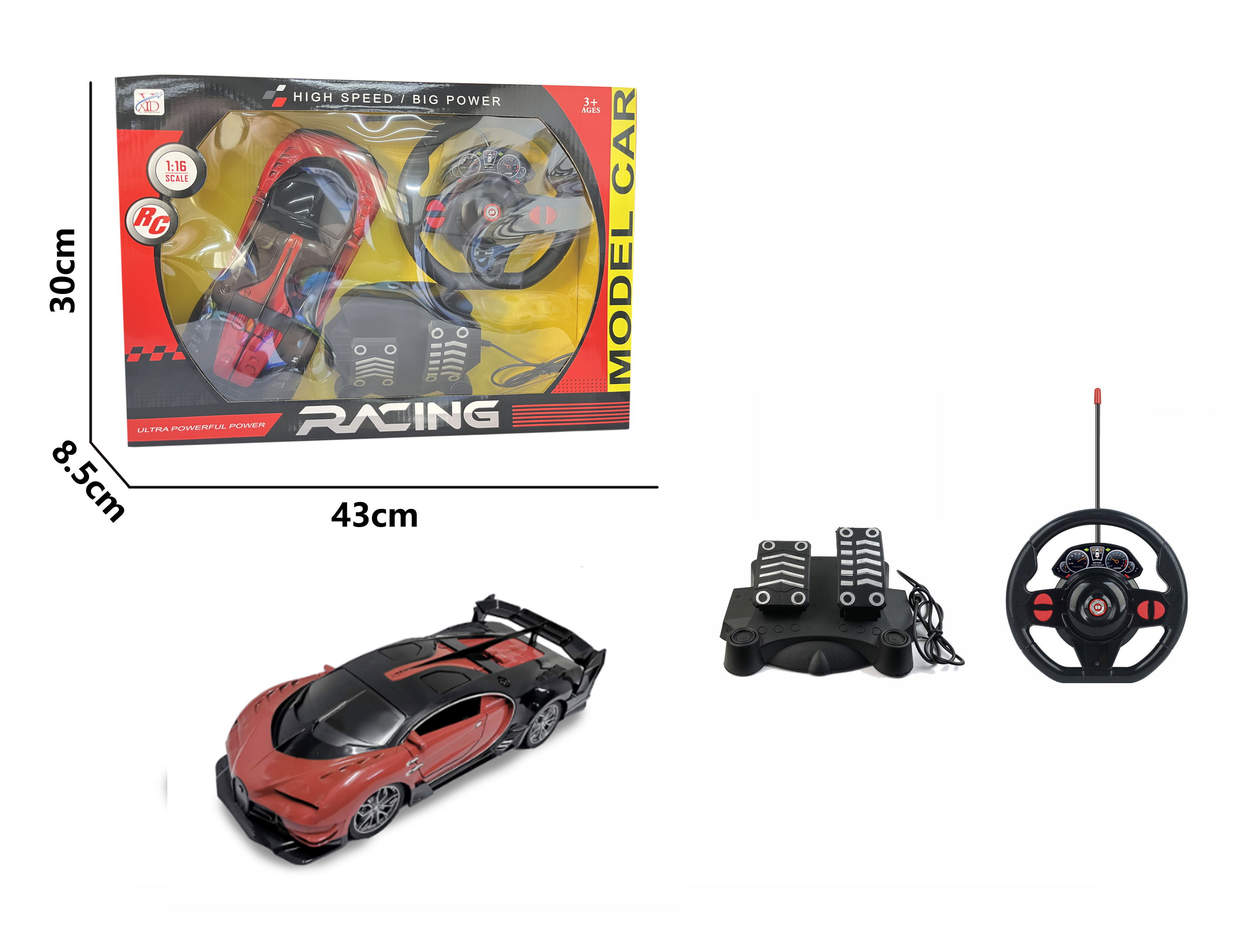 Mamido  Mamido Športové auto na diaľkové ovládanie s volantom a pedálmi GT 1:16 červené