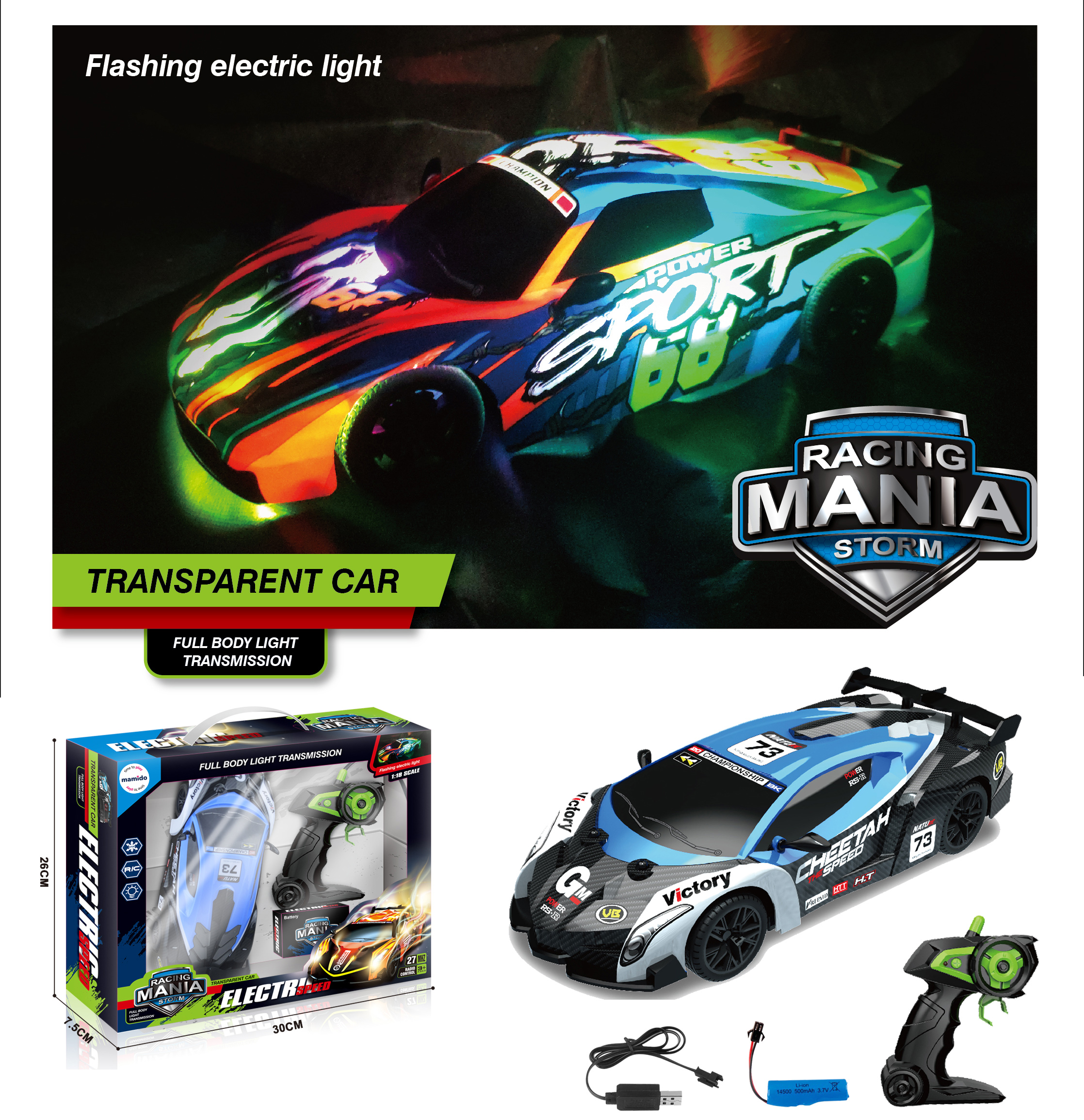 Mamido  Mamido RC auto na diaľkové ovládanie Racing Mania 1:18 so svetelnými efektmi modré