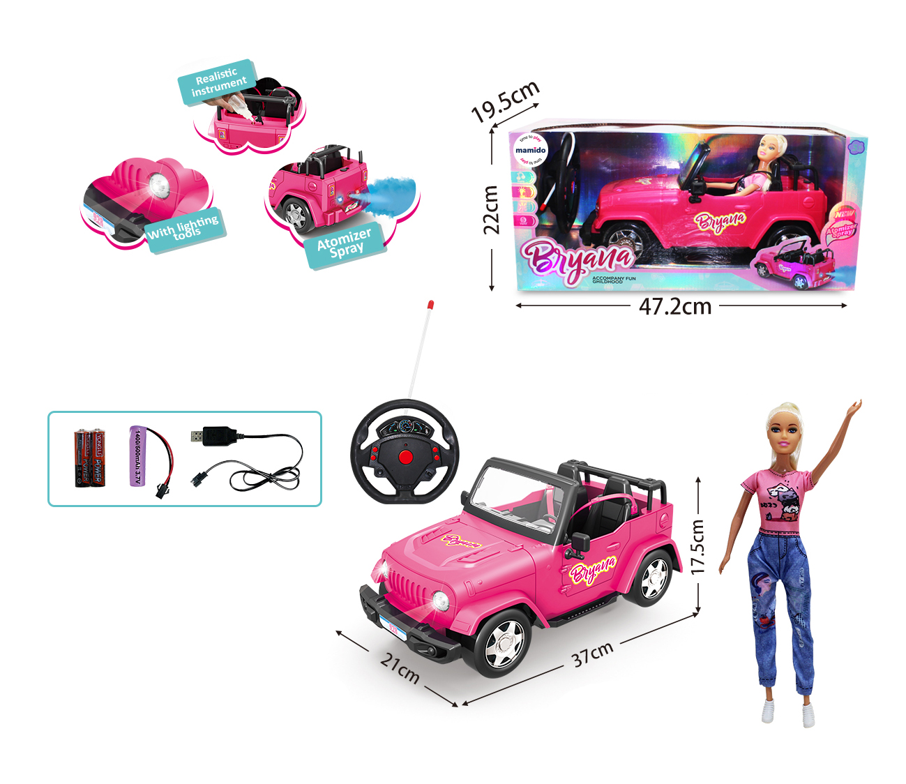 Mamido  Mamido Autíčko jeep na diaľkové ovládanie s bábikou ružové