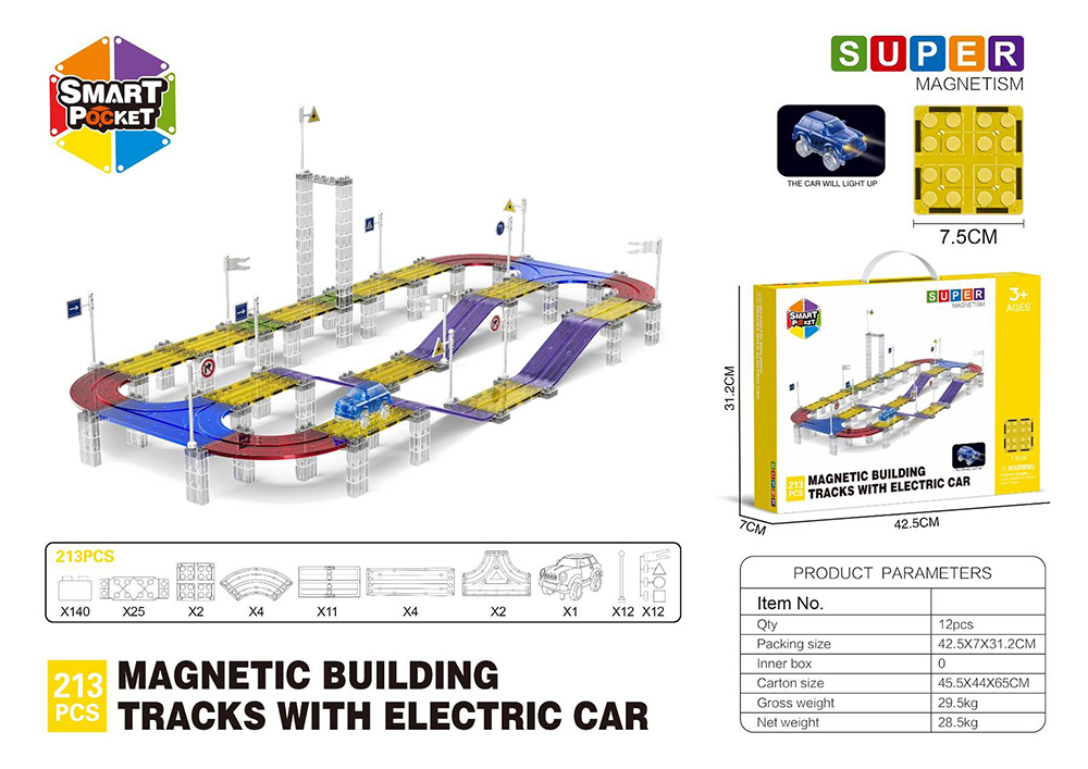 Mamido  Mamido Magnetická stavebnica pretekárska dráha s elektrickým autíčkom 213 dielikov MT1472