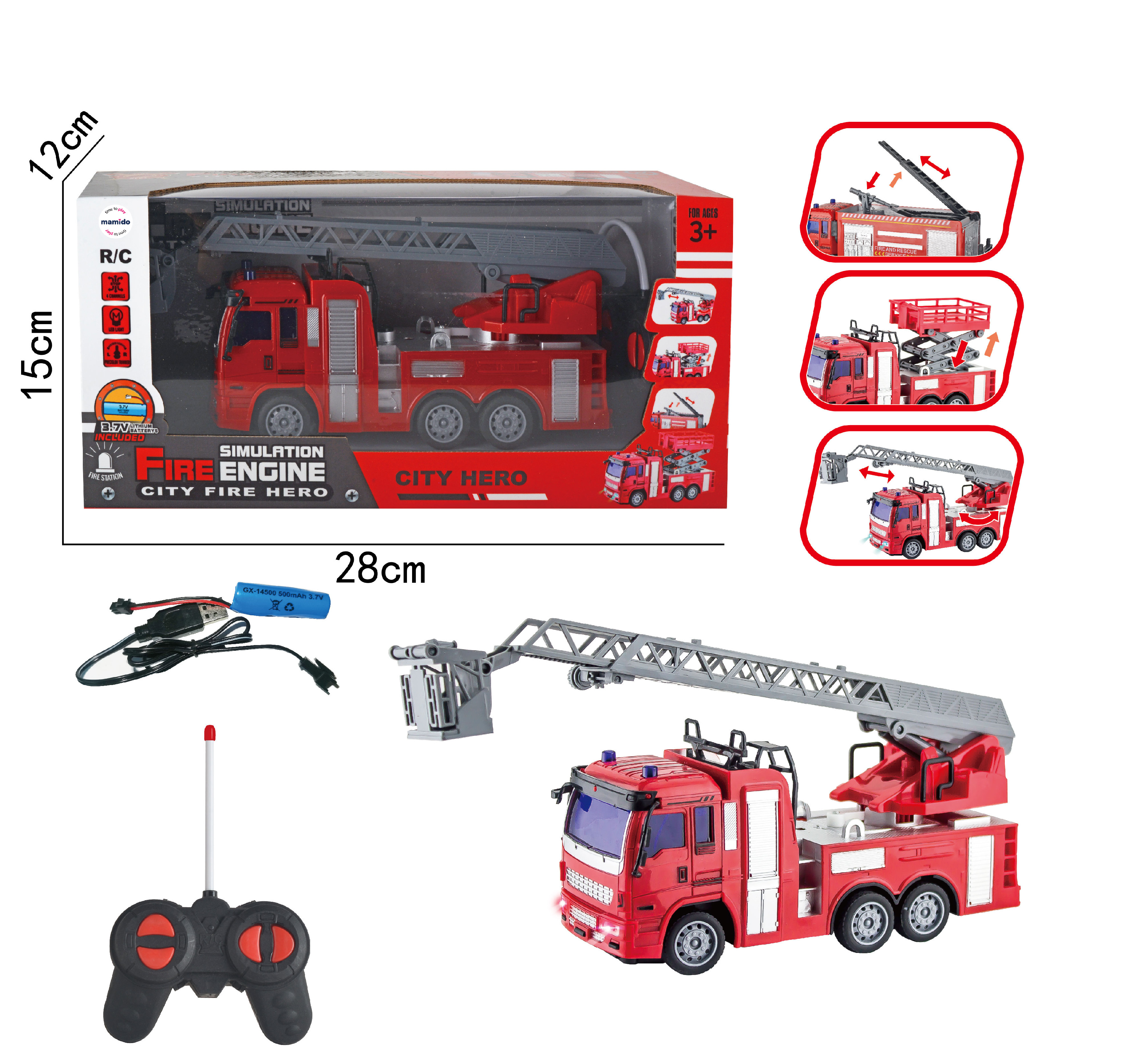 Mamido  Mamido Hasičské auto na diaľkové ovládanie so svetlami City Fire Hero