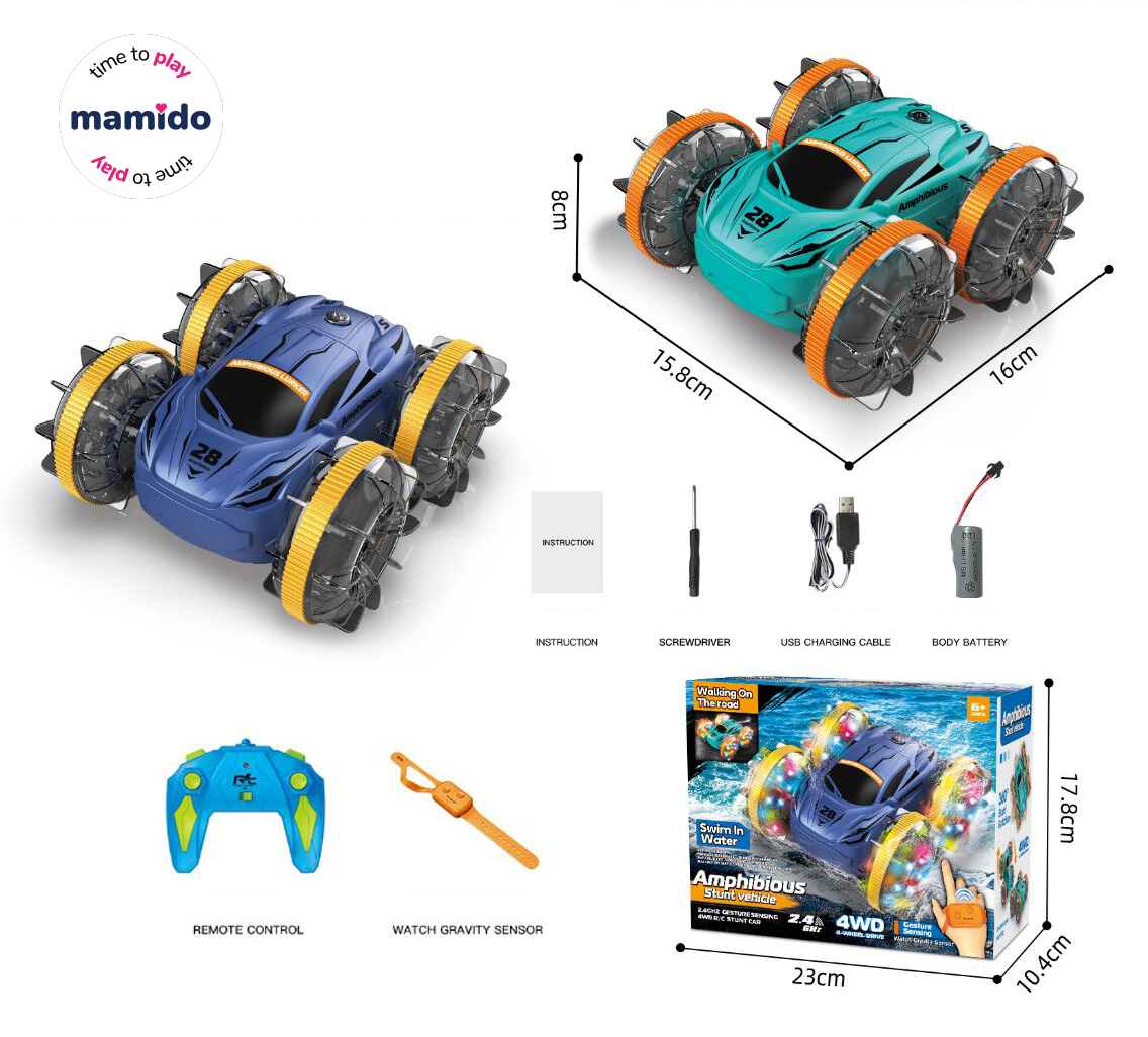 Mamido  Mamido Obojstranné autíčko na diaľkové ovládanie obojživelné ovládanie gestami ruky do vody 2 ovládače zelené MT1395