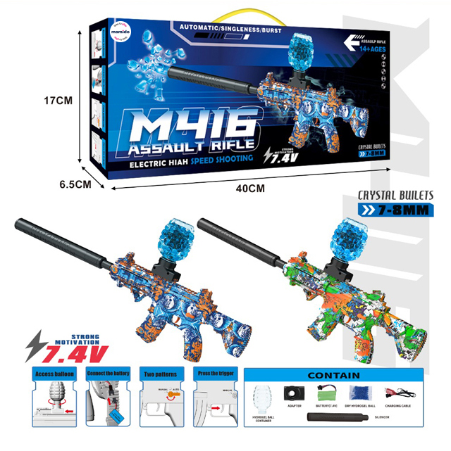 Mamido Mamido Detská automatická pištoľ M416 na gélové guľôčky s batériou 7,4V modrá