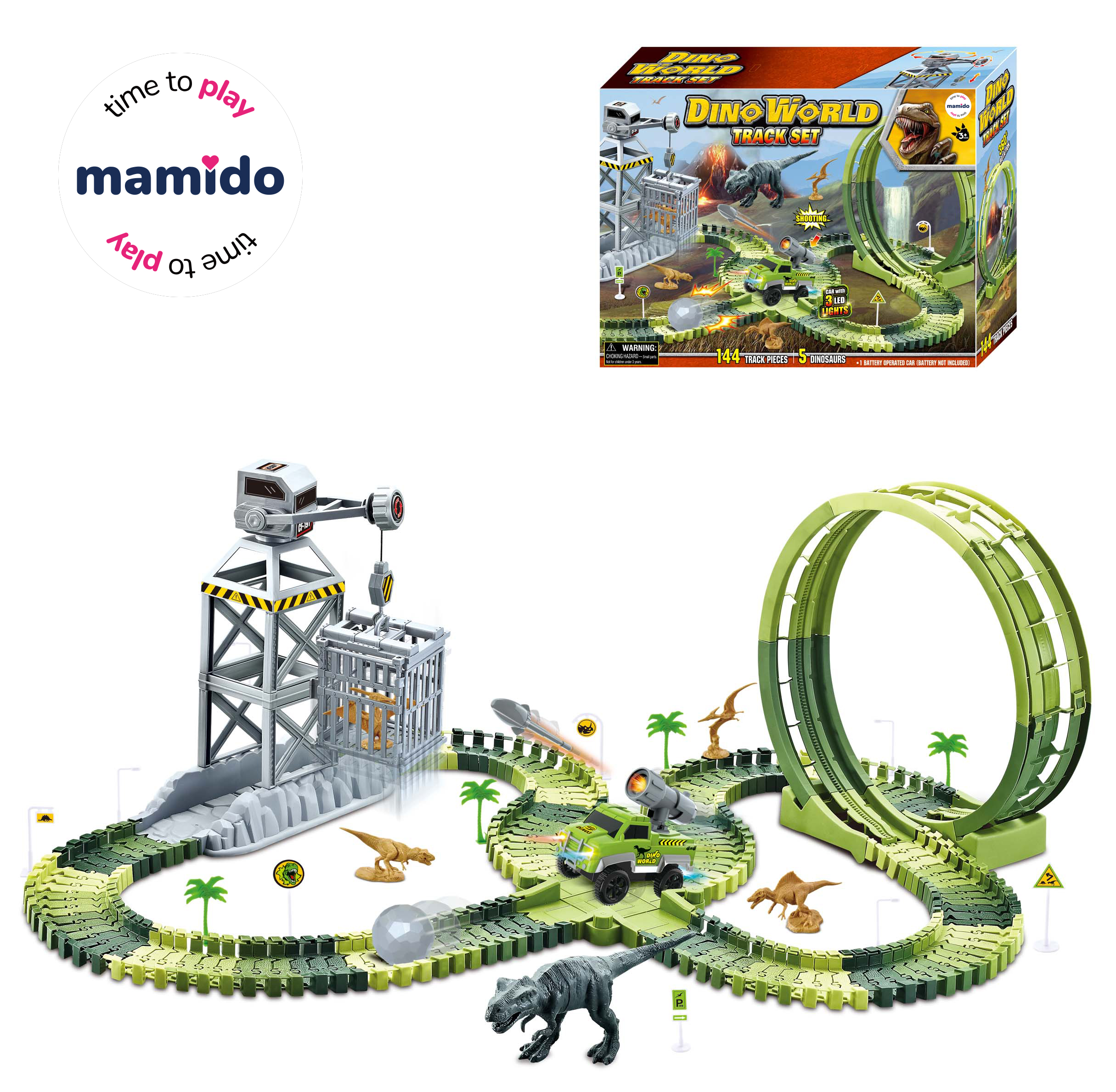 Mamido  Mamido Dinosauria závodná dráha so slučkou a svetlami 144 dielov MT1520