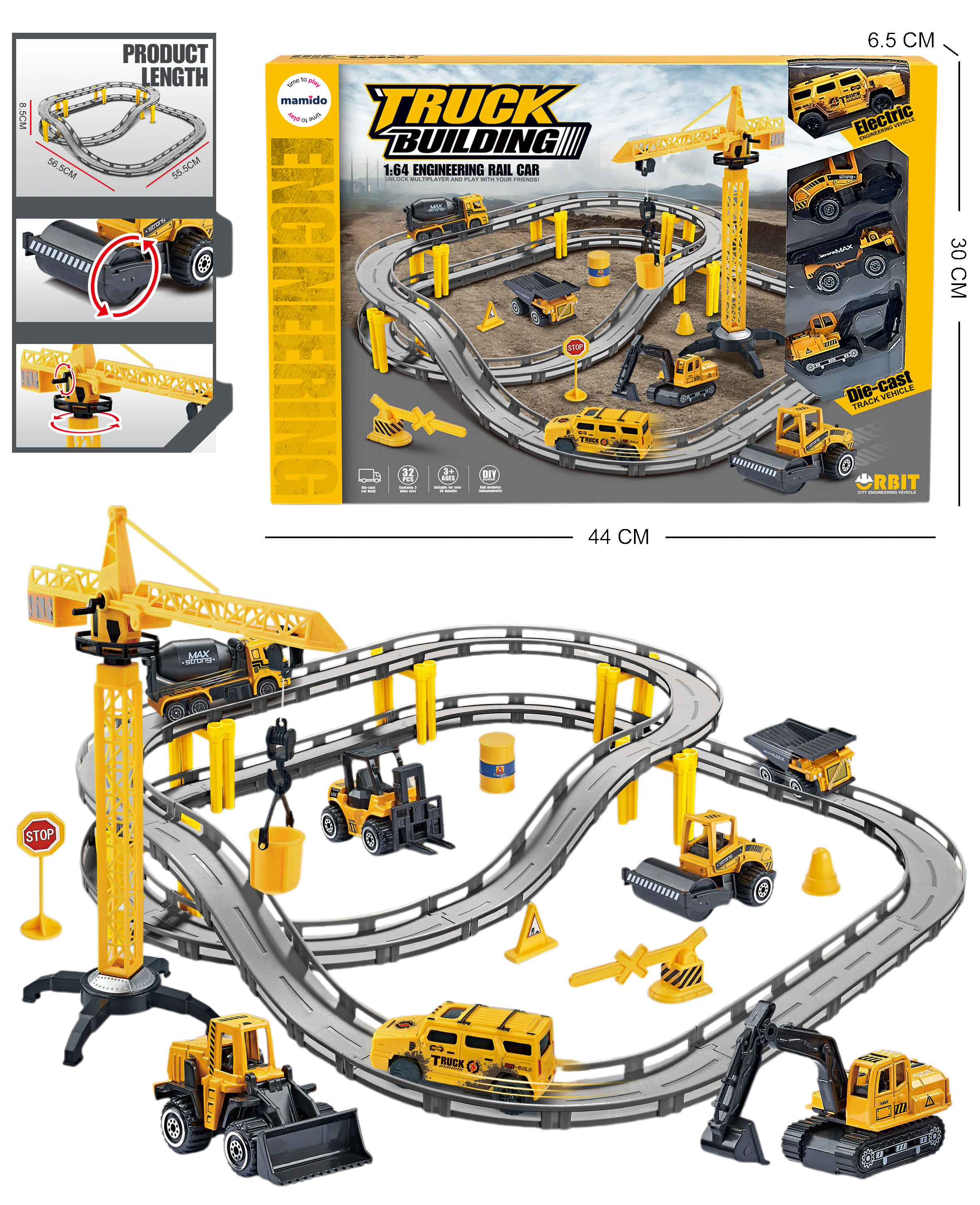 Mamido  Mamido Závodná dráha stavenisko s pohyblivým žeriavom a autíčkami 1:64 MT1339