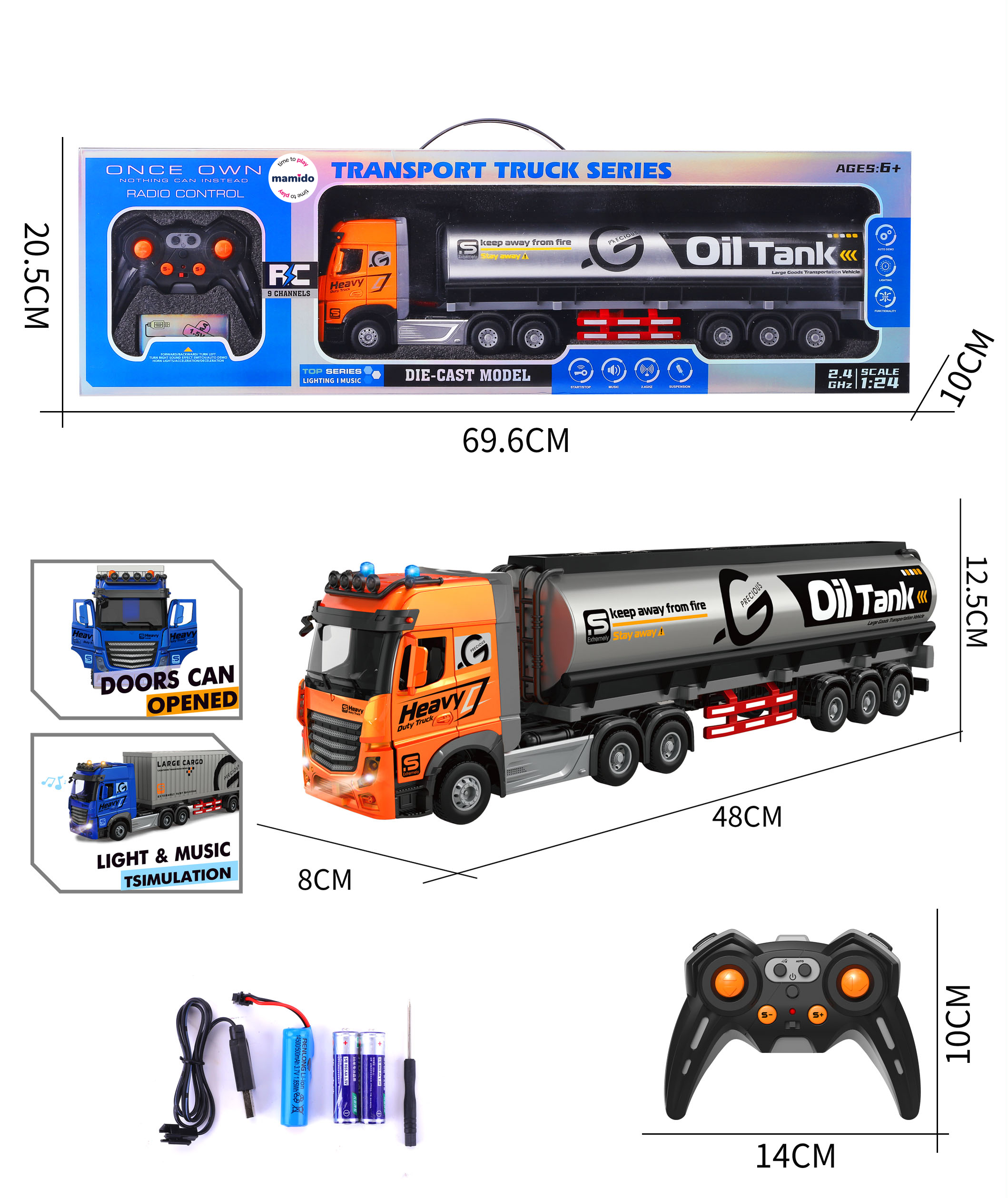 Mamido  Mamido Kamión s cisternou na diaľkové ovládanie 1:24 so zvukmi a svetlami MT1393