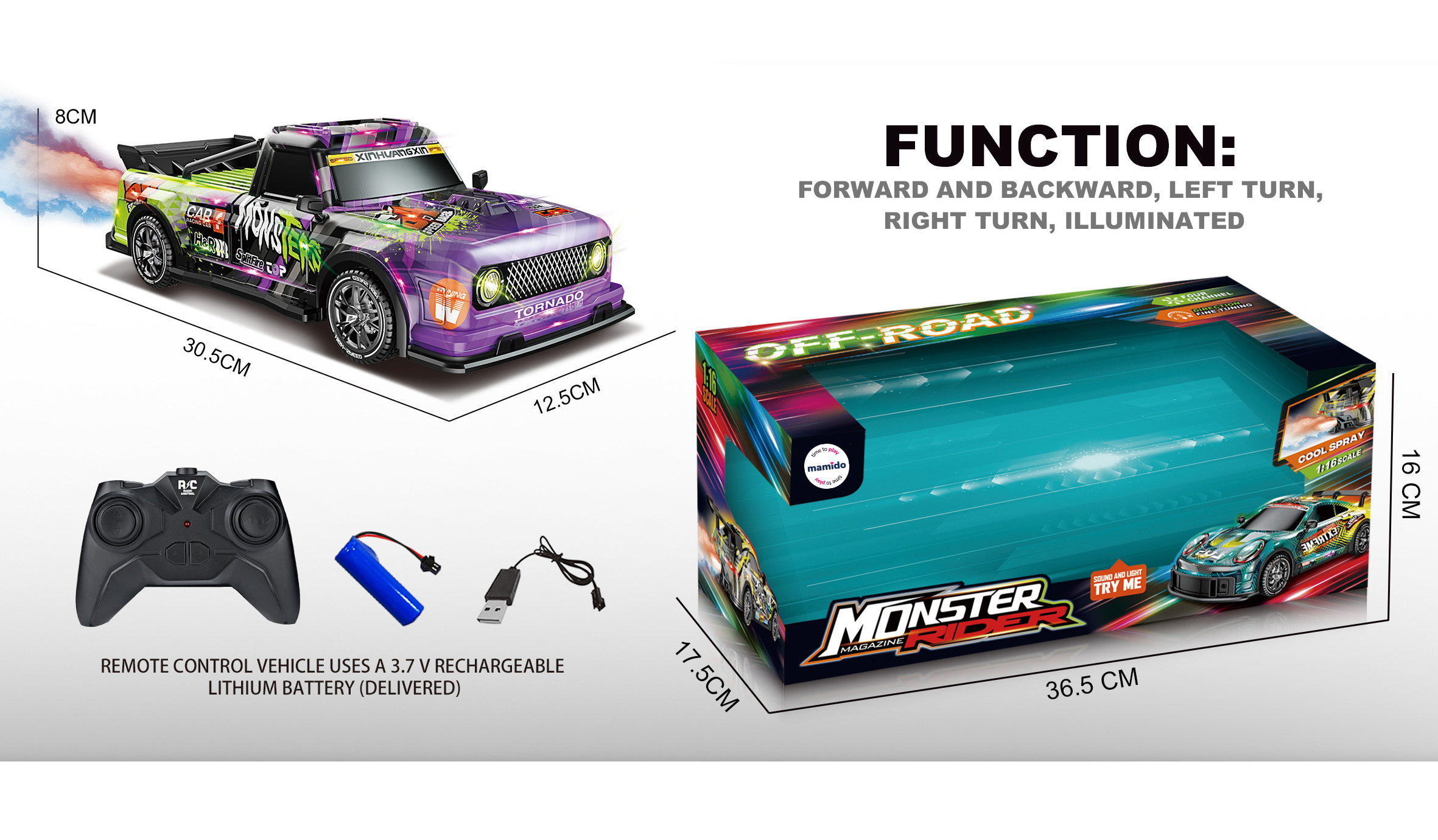 Mamido  Mamido Autíčko na diaľkové ovládanie Drift Monster Rider s dymovým efektom modré