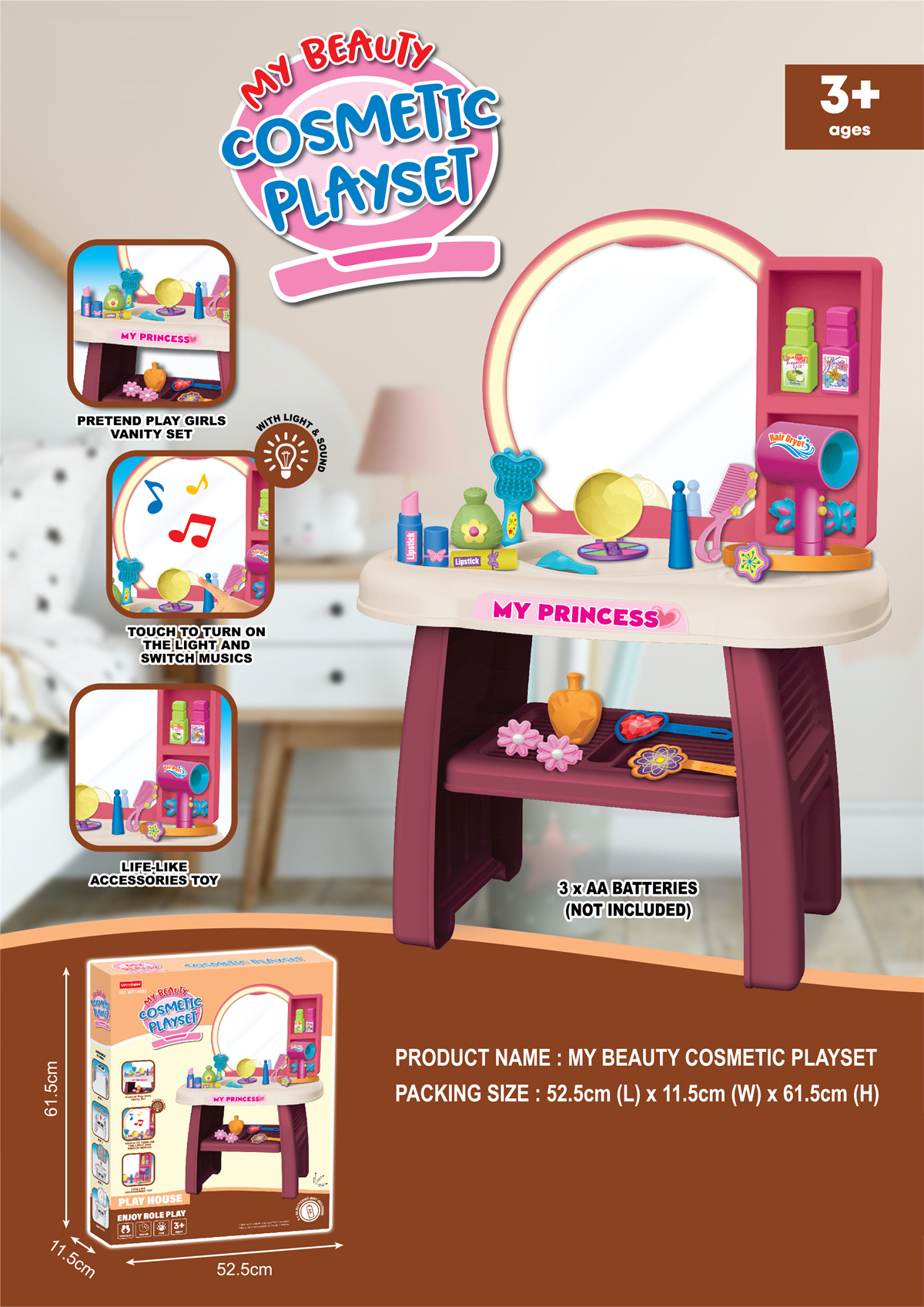 Mamido  Mamido Interaktívny kozmetický stolček so svetlami a zvukmi s príslušenstvom MT1620