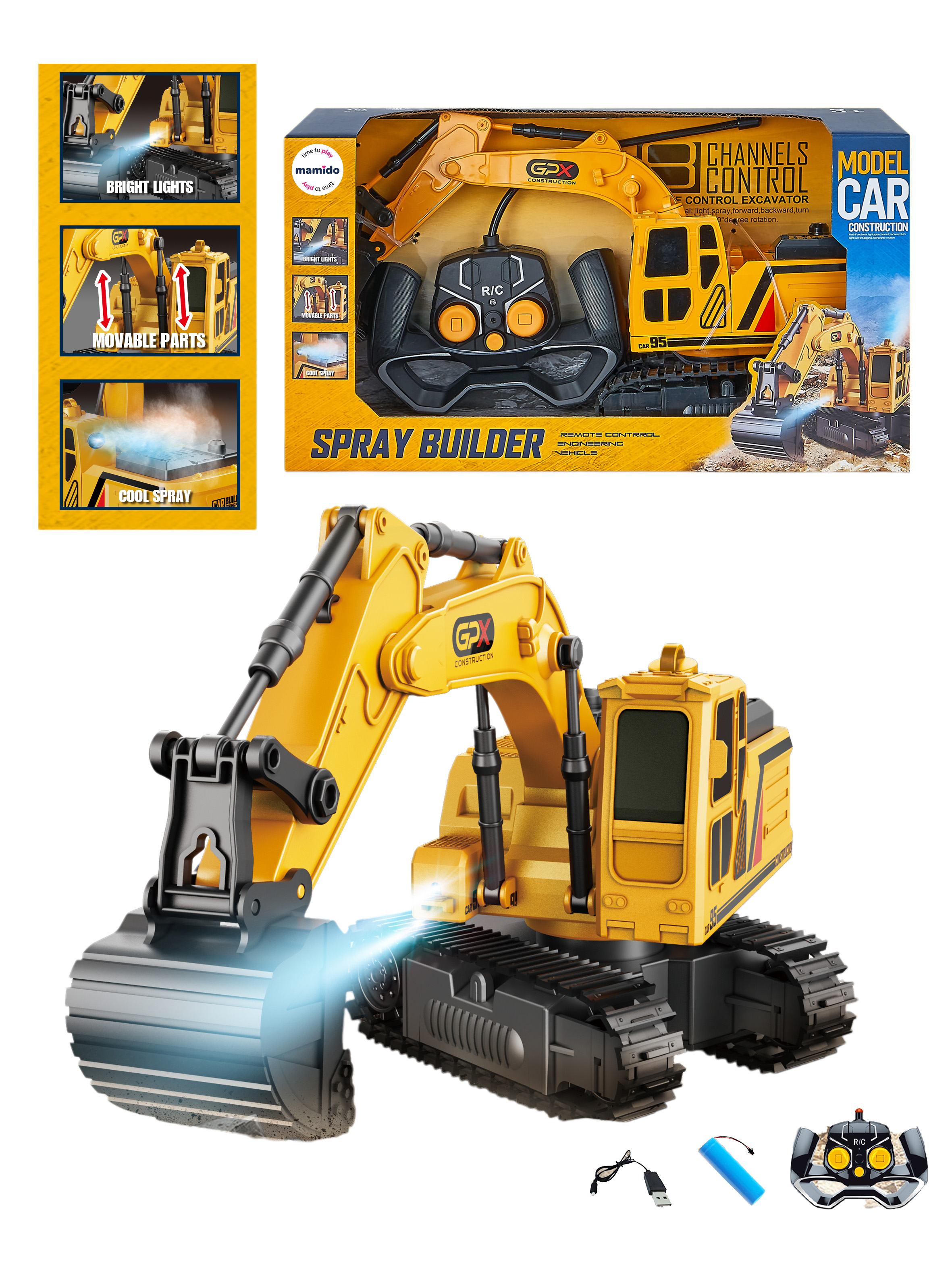 Mamido  Mamido Pásový bager na diaľkové ovládanie so svetlami a dymovými efektmi MT1310
