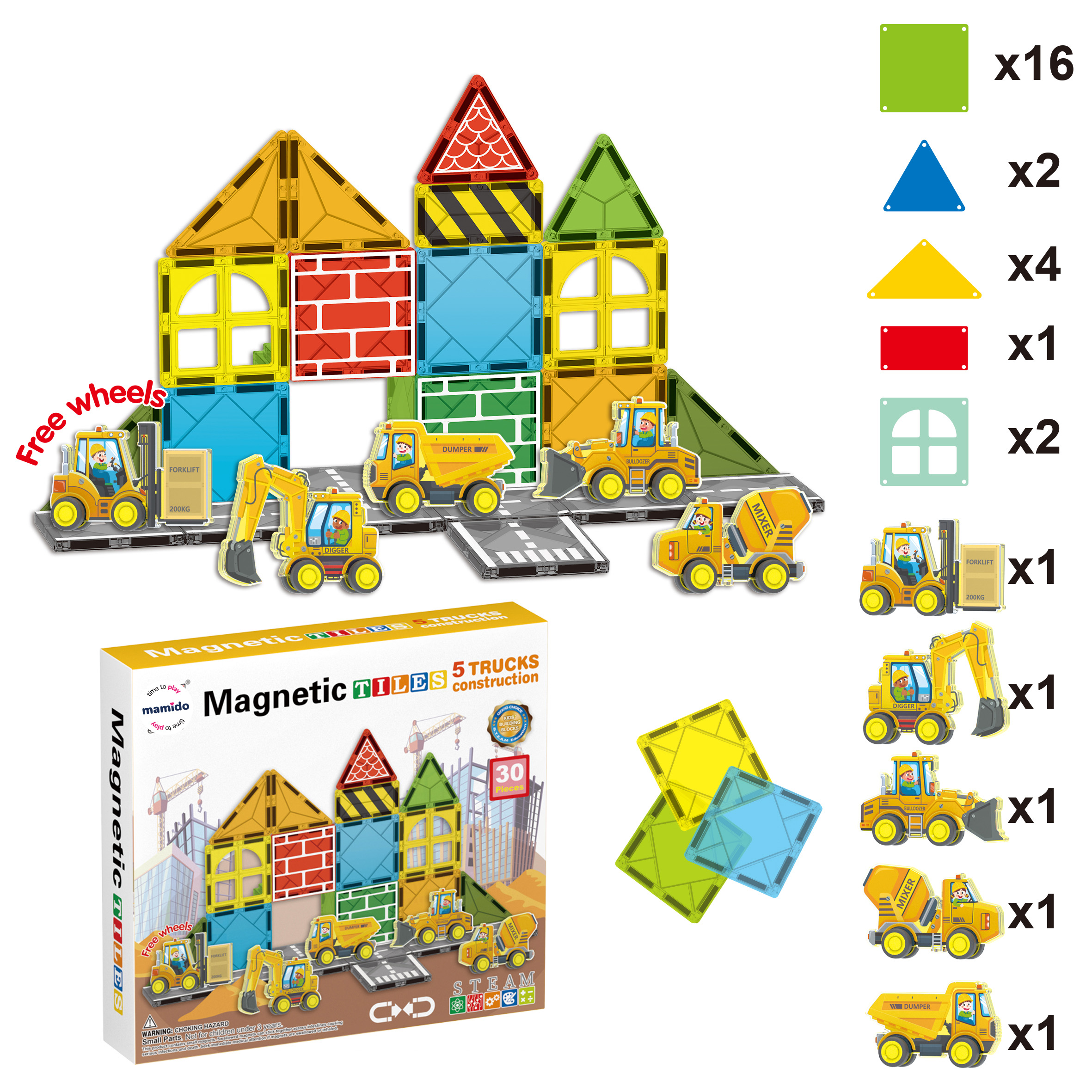 Mamido  Mamido Magnetická stavebnica dopravné mesto 30 dielikov, Dopravné, stavebné vozidlá MT1445