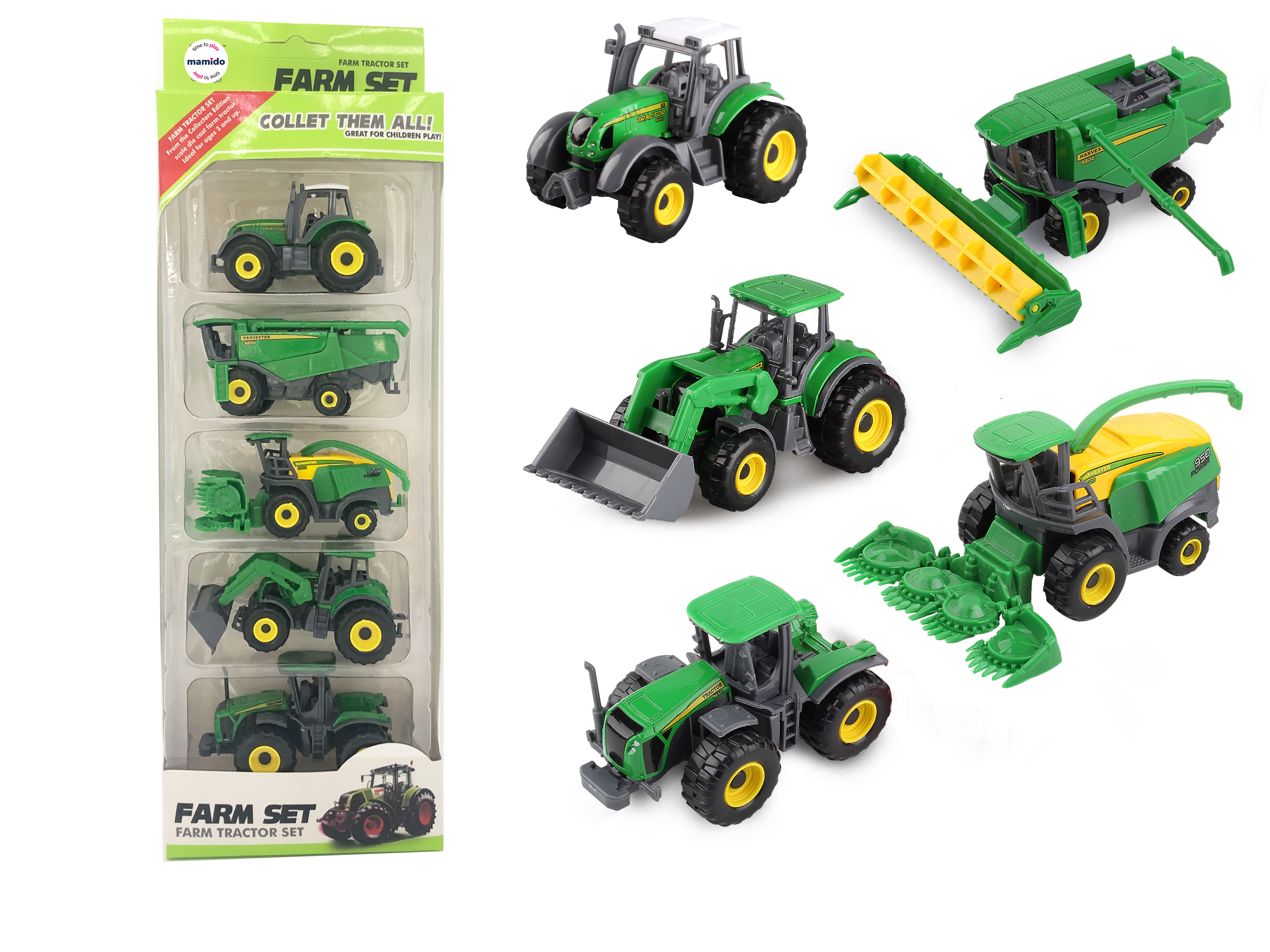 Mamido  Mamido Farmársky set piatich kovových poľnohospodárskych strojov, Traktor, kombajn 1:64 MT1452