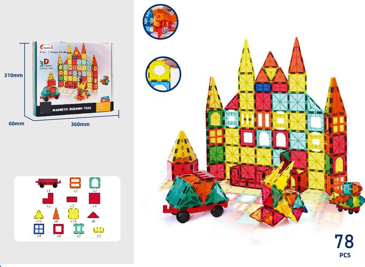 Mamido  Mamido Magnetická stavebnica s autíčkem 78 dielov MT1504