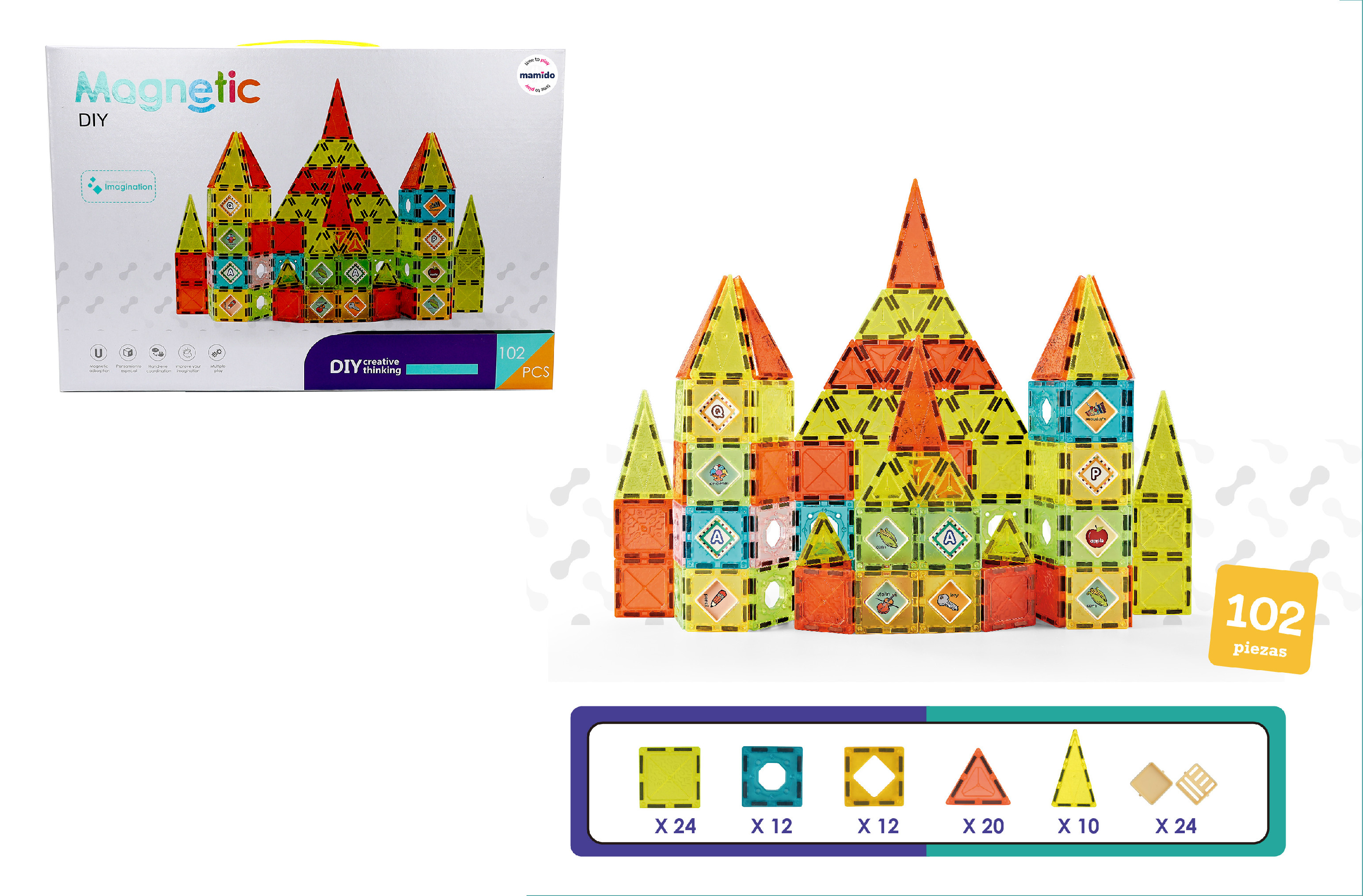 Mamido  Mamido Farebná magnetická stavebnica 102 dielikov MT1516