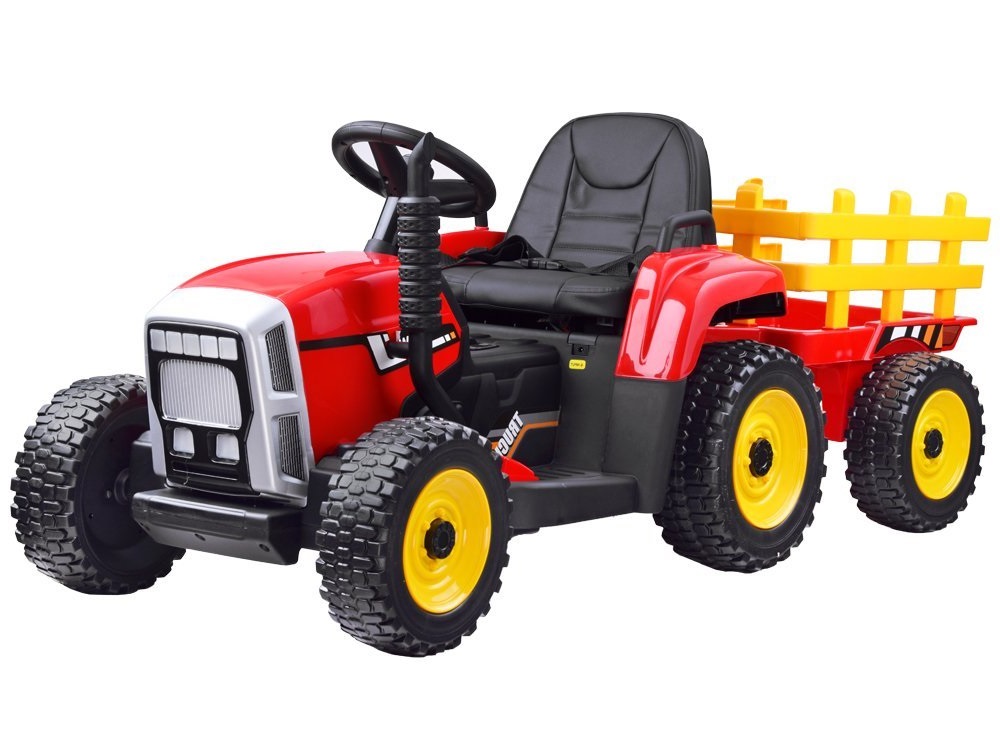 Detský elektrický traktor s vlečkou červený