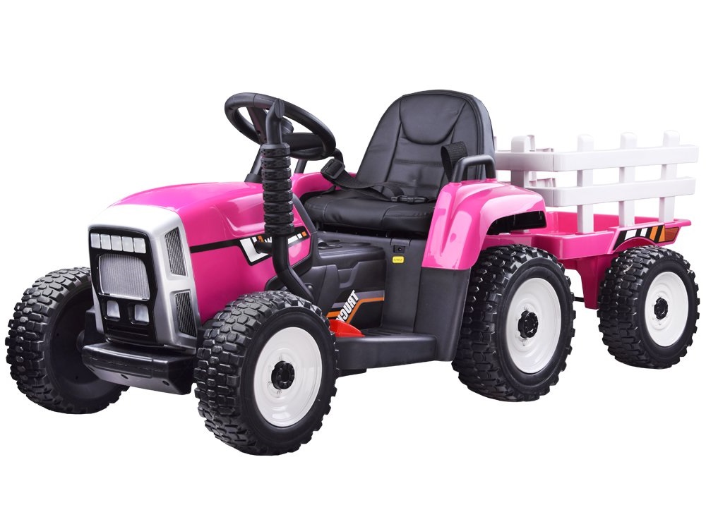 Detský elektrický traktor s vlečkou ružový