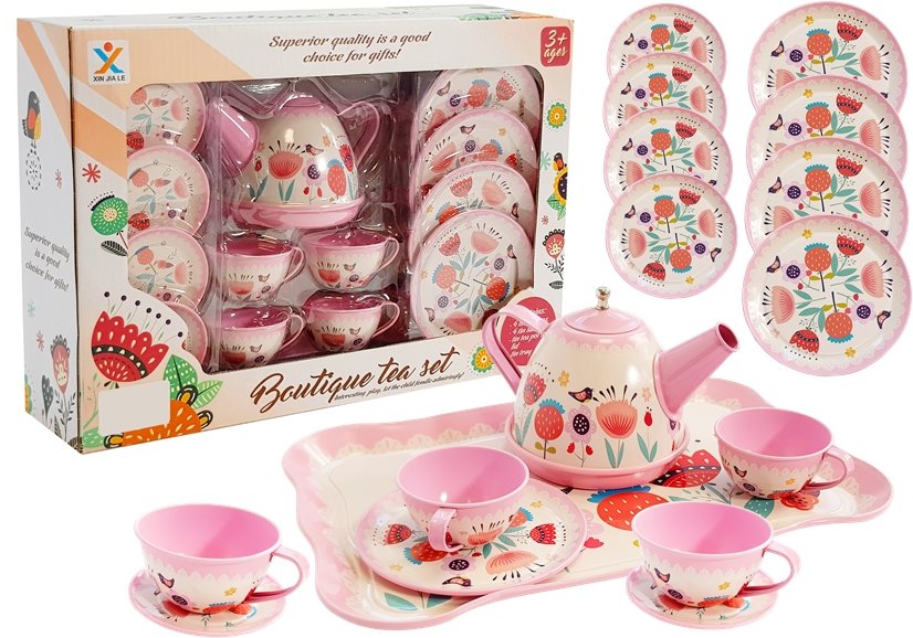 Čajový set s kvetinami ružovo-biely