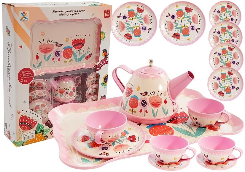 Čajový set s kvetinami ružovo-biely XXL