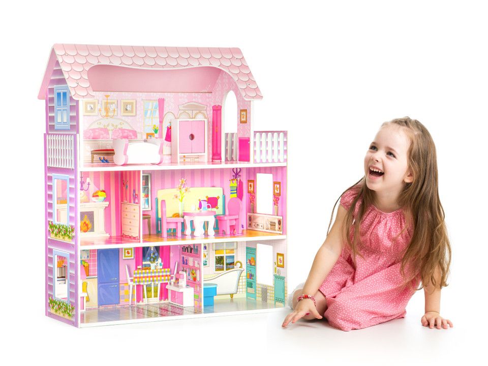 E-shop Ecotoys Ecotoys Drevený domček pre bábiky s nábytkom