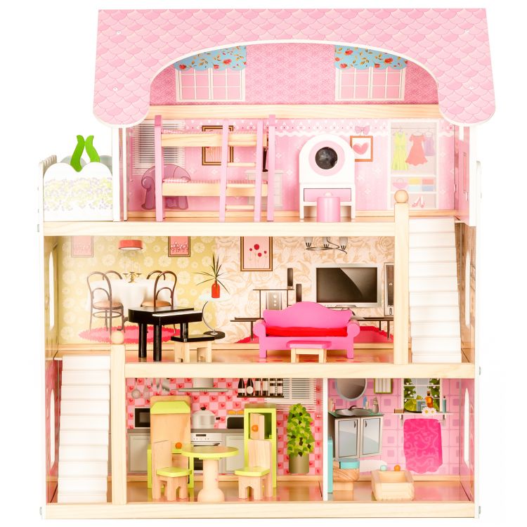 E-shop Ecotoys Ecotoys Drevený domček pre bábiky s nábytkom rozprávková rezidencie