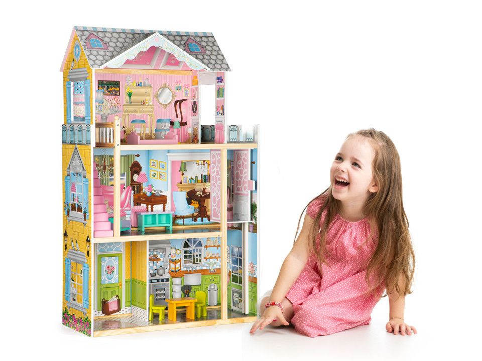 E-shop Ecotoys Ecotoys Veľký drevený domček pre bábiky s výťahom a nábytkom