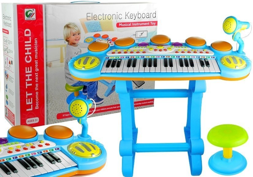 mamido Detský keyboard s mikrofónom a stolčekom modrý