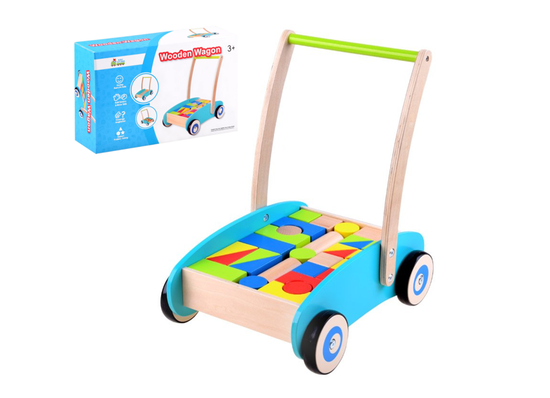 mamido Detský drevený vozík s kockami