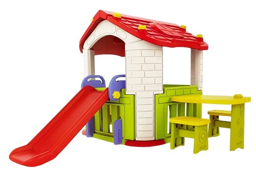 E-shop mamido Detský záhradný domček so šmýkačkou zeleno-červený