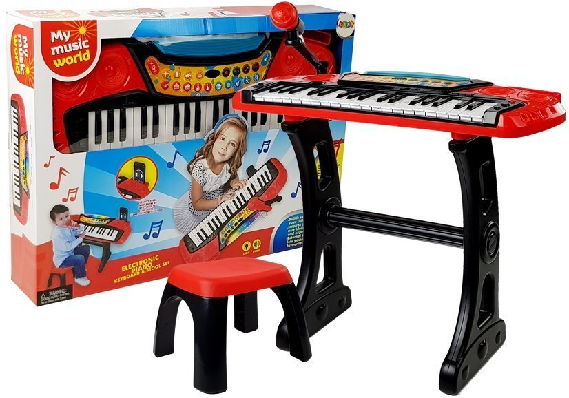 Detský keyboard s mikrofónom a stolčekom červený